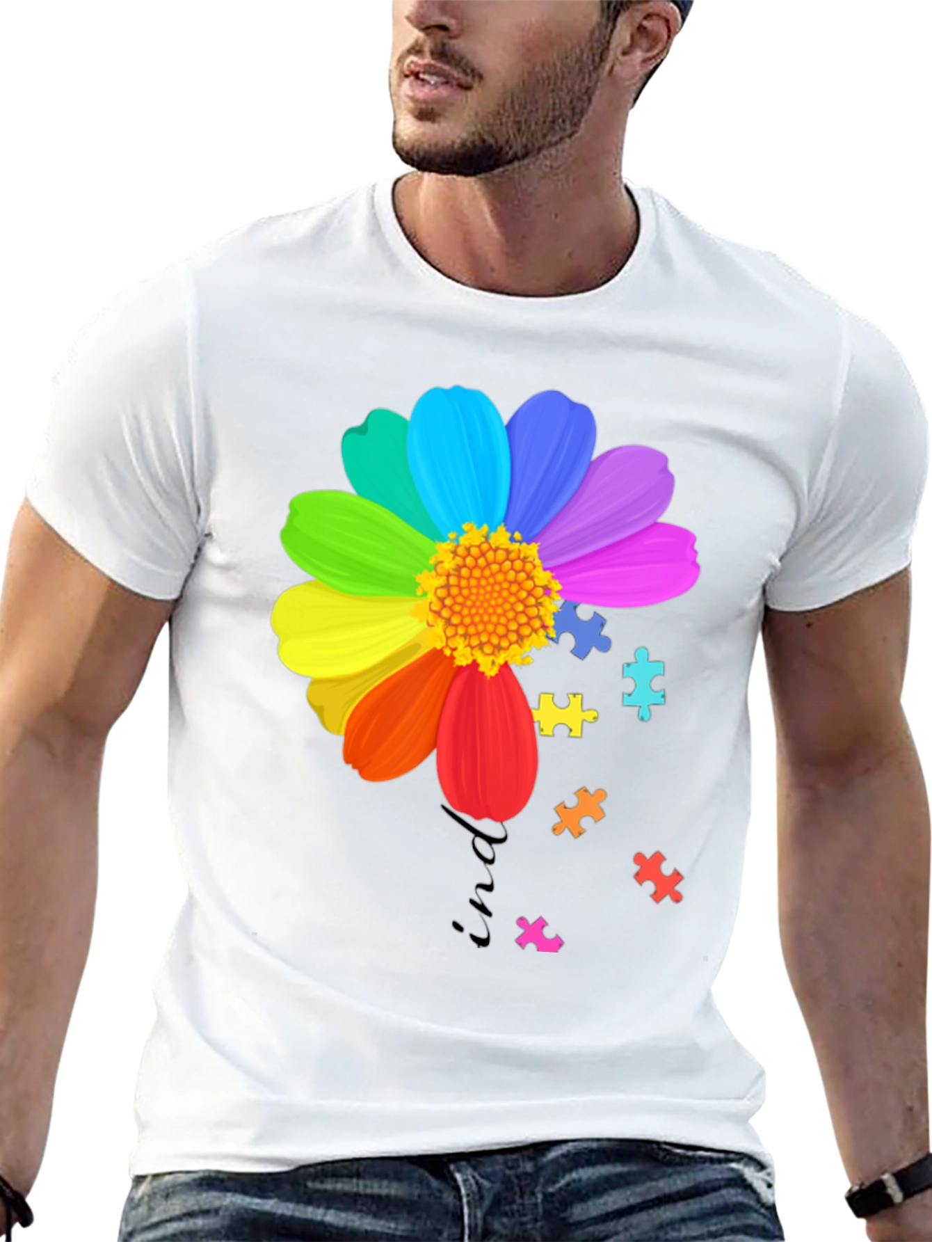 Autism Awareness Rainbow Flower Puzzle T-Shirt