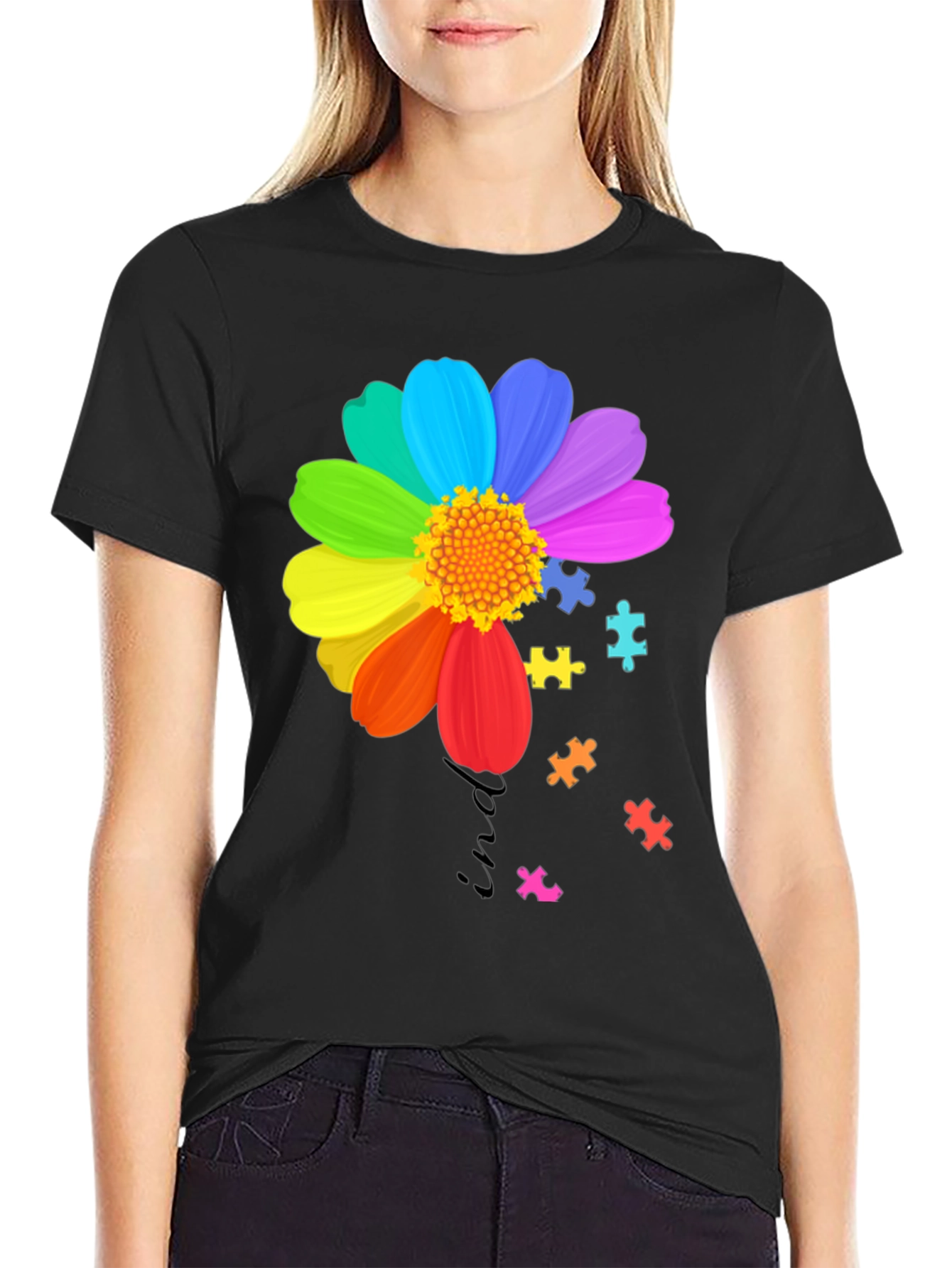 Autism Awareness Rainbow Flower Puzzle T-Shirt
