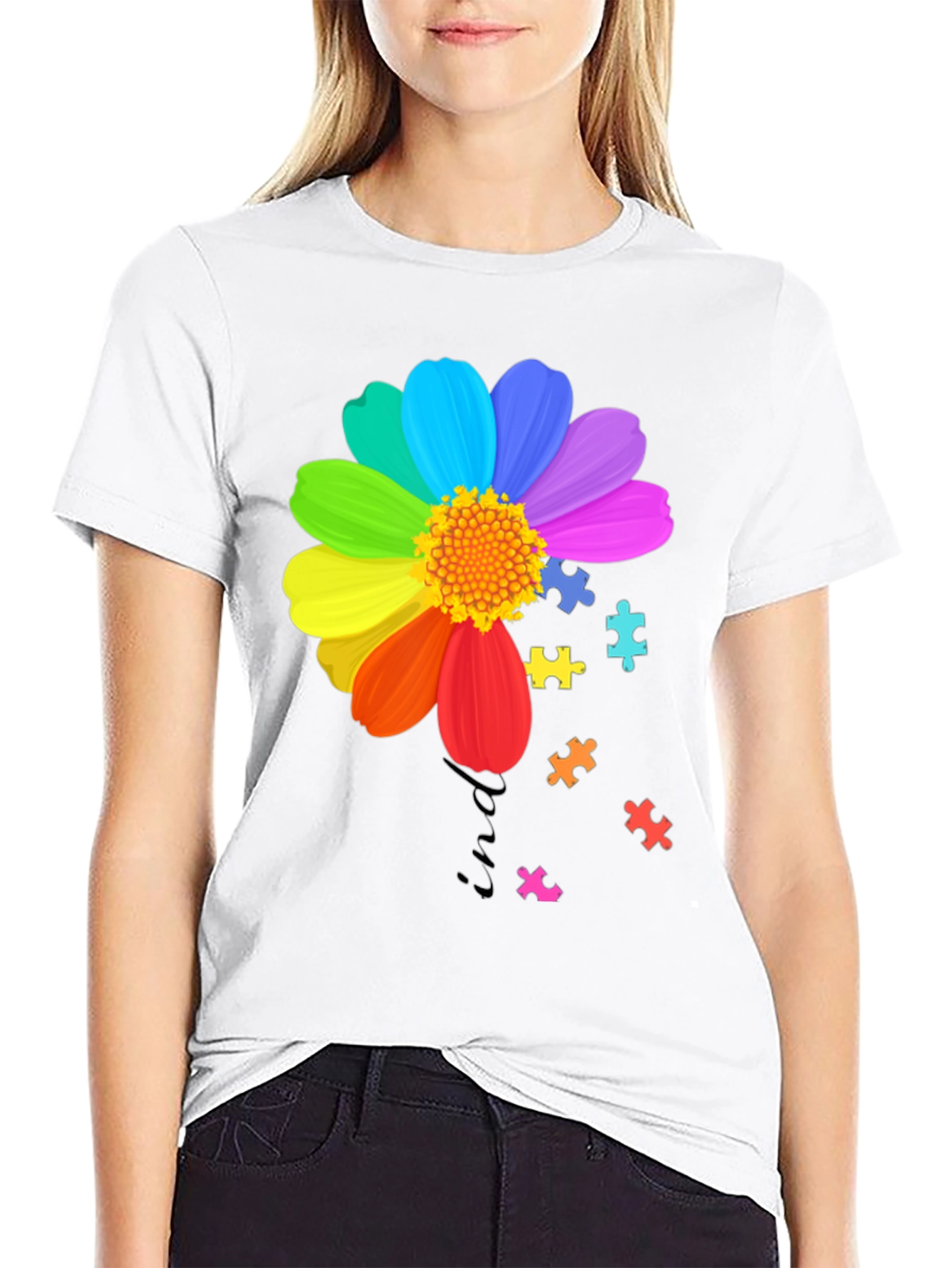 Autism Awareness Rainbow Flower Puzzle T-Shirt