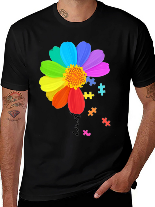 Autism Awareness Rainbow Flower Puzzle T-Shirt