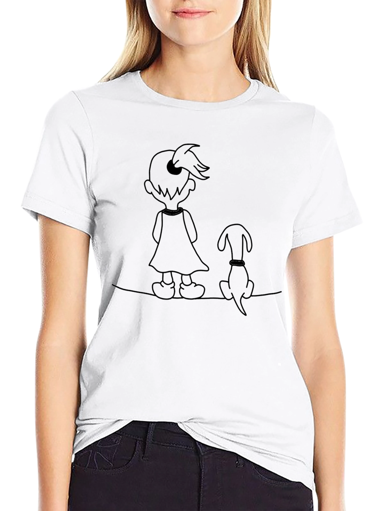 Girl and Dog Graphic Tee - Unisex Black Shirt