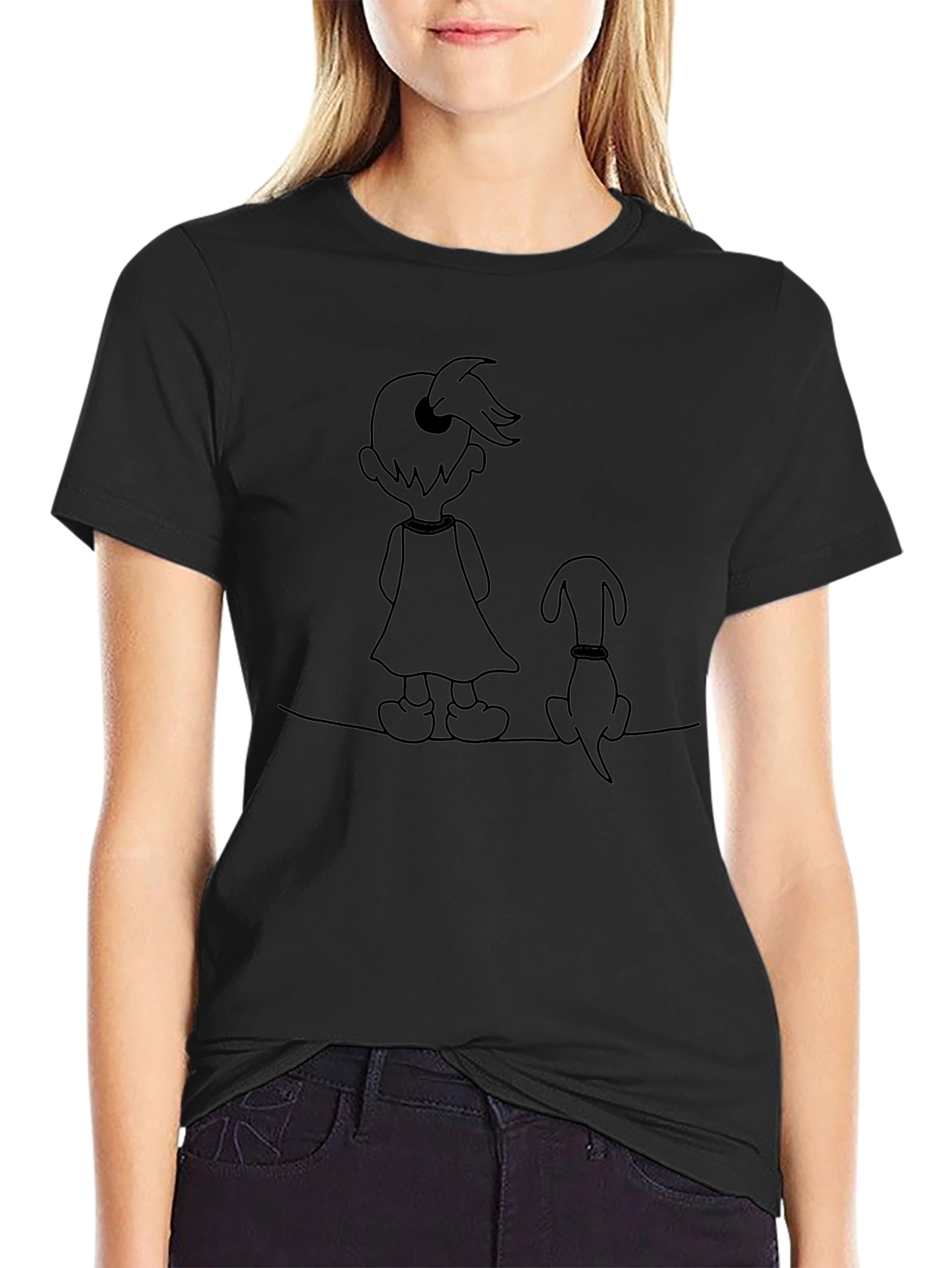 Girl and Dog Graphic Tee - Unisex Black Shirt