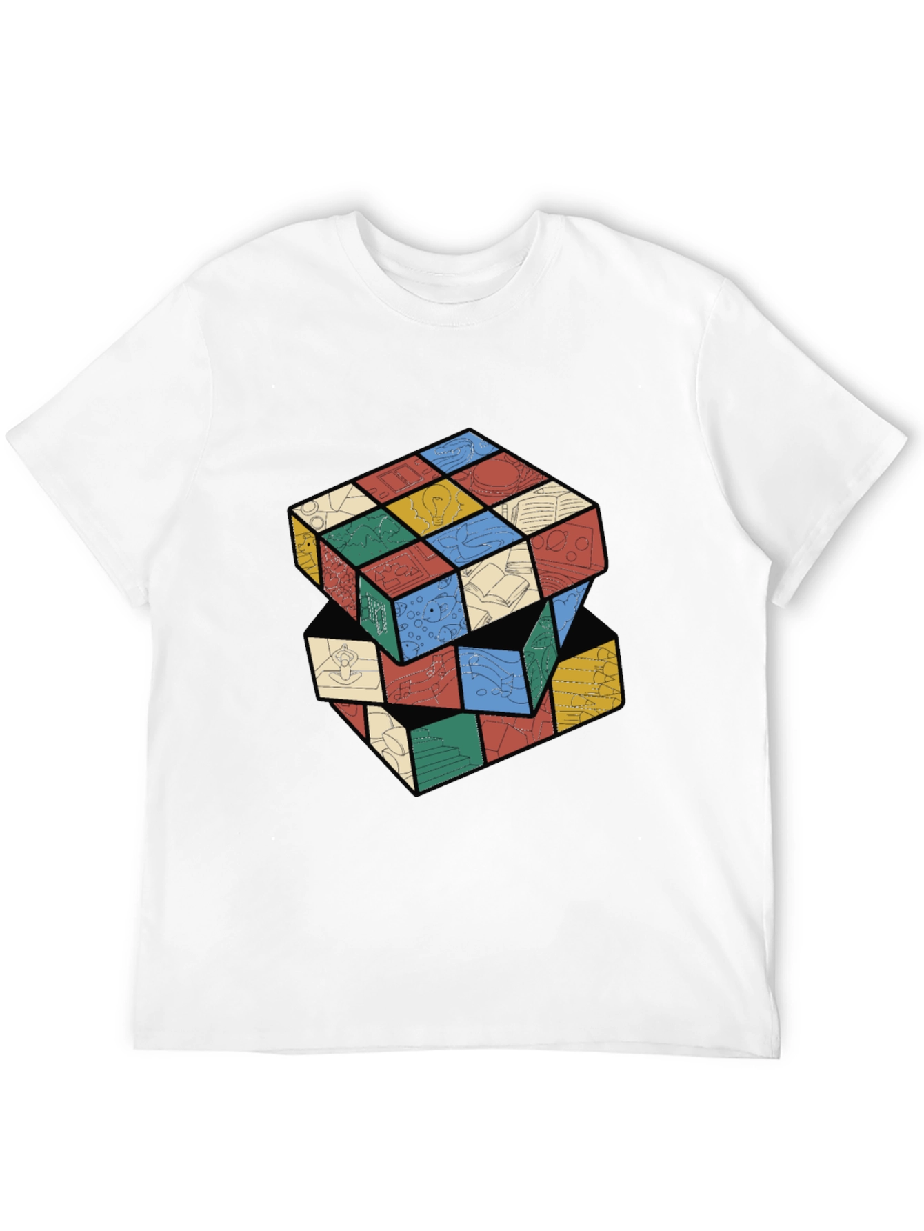 Artistic Rubiks Cube Design Black T-Shirt