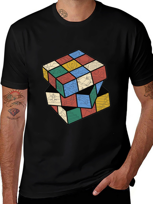 Artistic Rubiks Cube Design Black T-Shirt