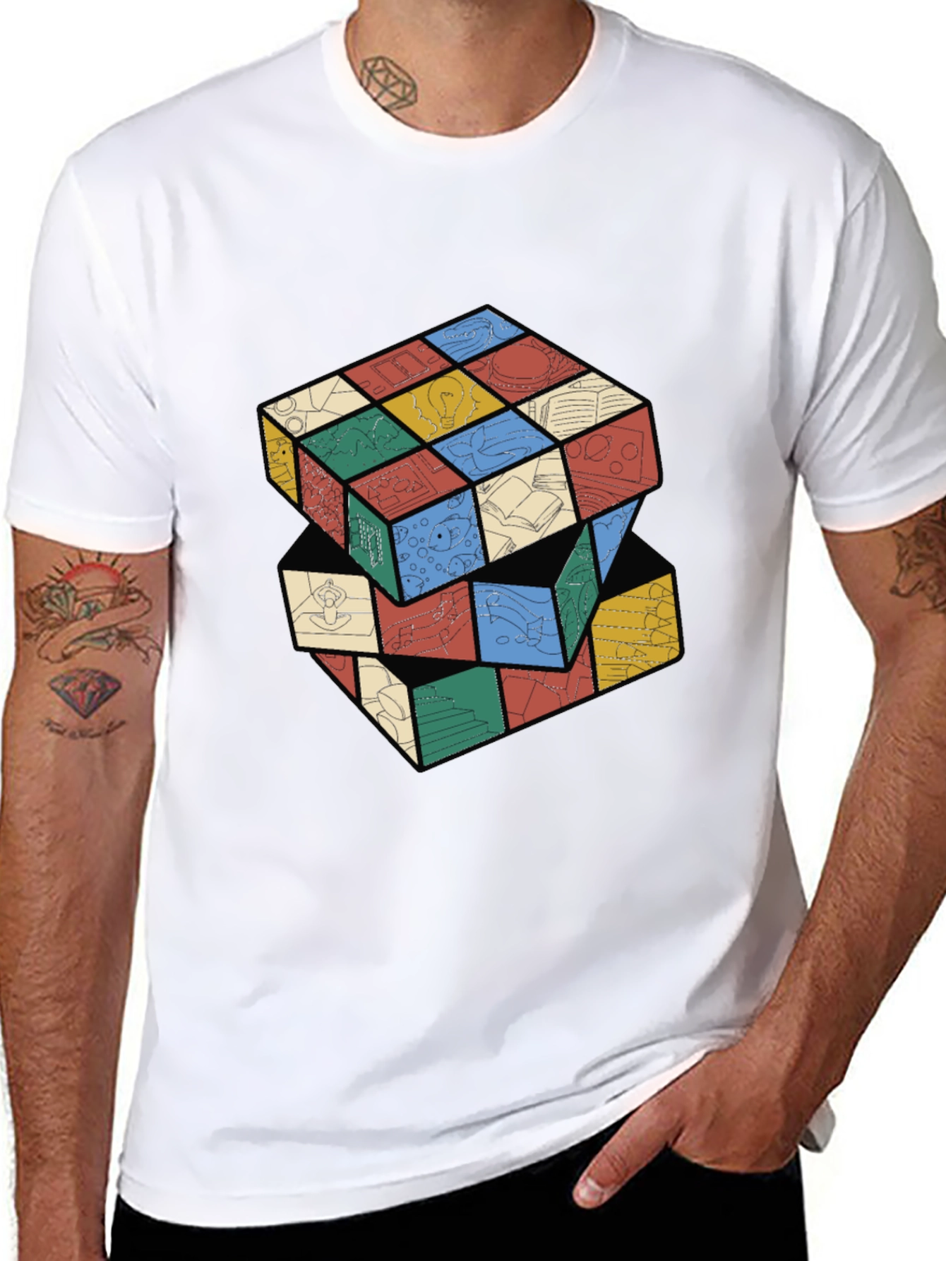 Artistic Rubiks Cube Design Black T-Shirt