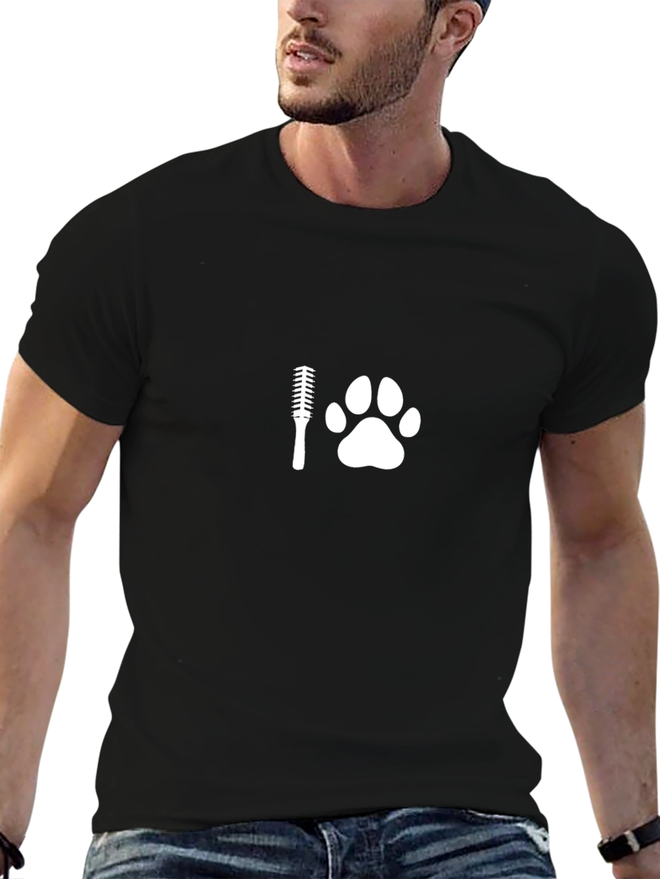 Grooming Paw Print Graphic T-Shirt - Black