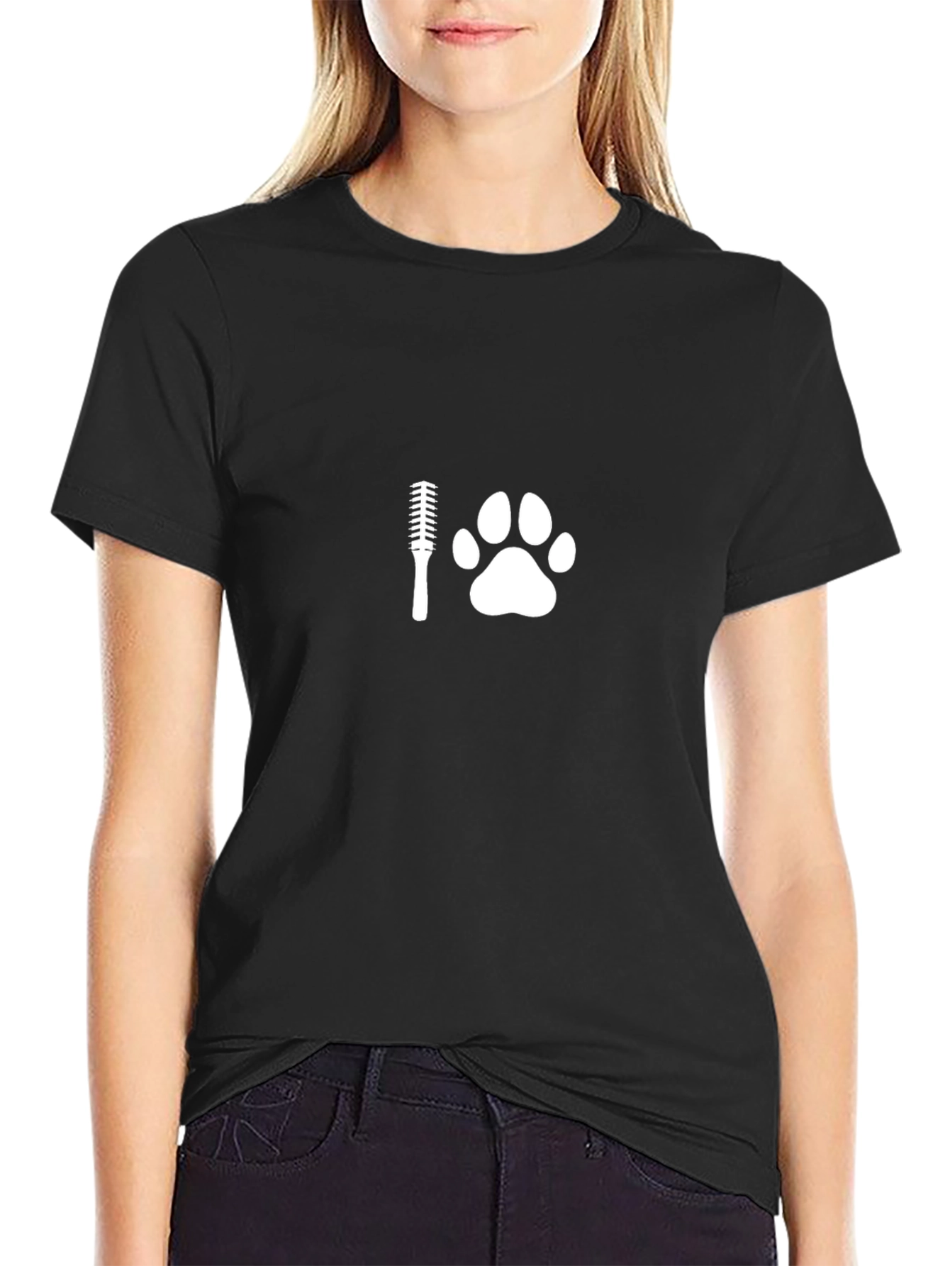 Grooming Paw Print Graphic T-Shirt - Black