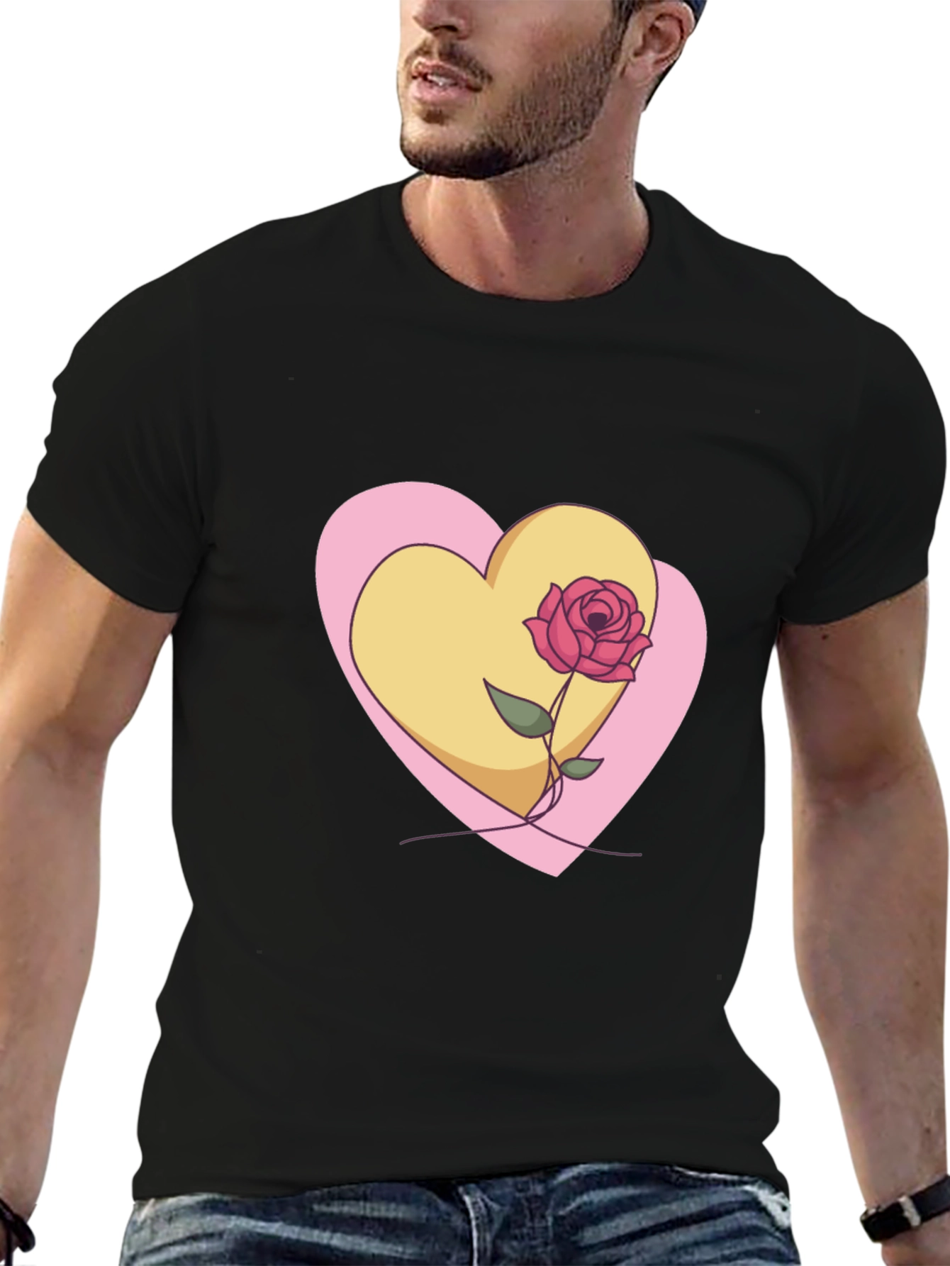 Heart & Rose Graphic Black T-Shirt