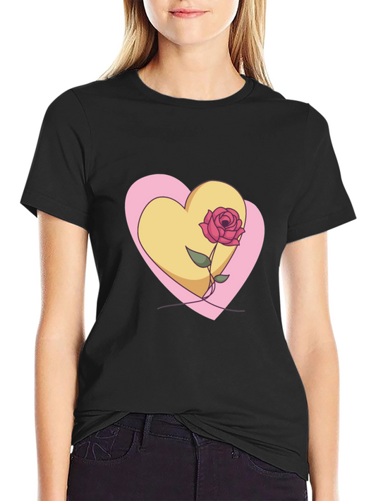 Heart & Rose Graphic Black T-Shirt
