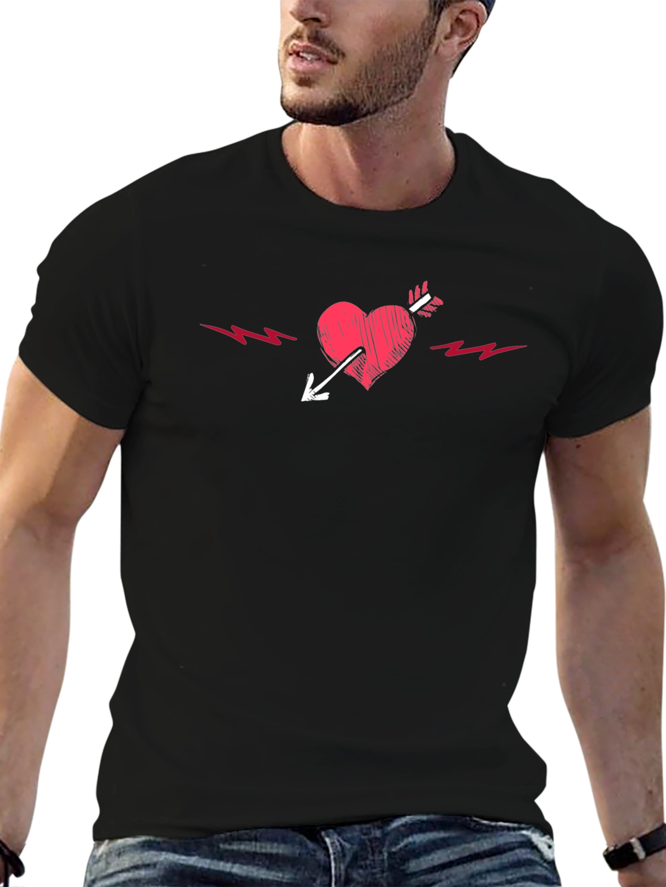 Heart Arrow Graphic Tee - Black Cotton T-Shirt