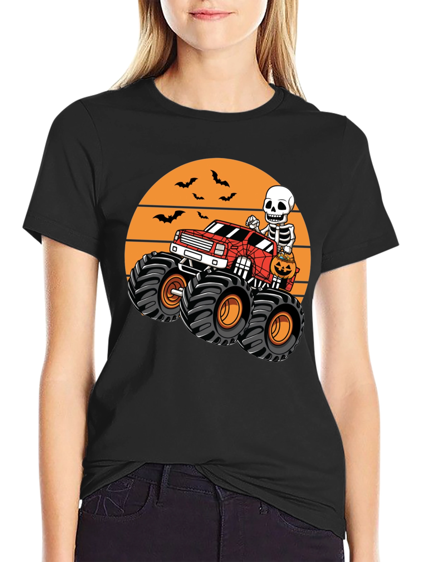 Halloween Skeleton Monster Truck Graphic Tee