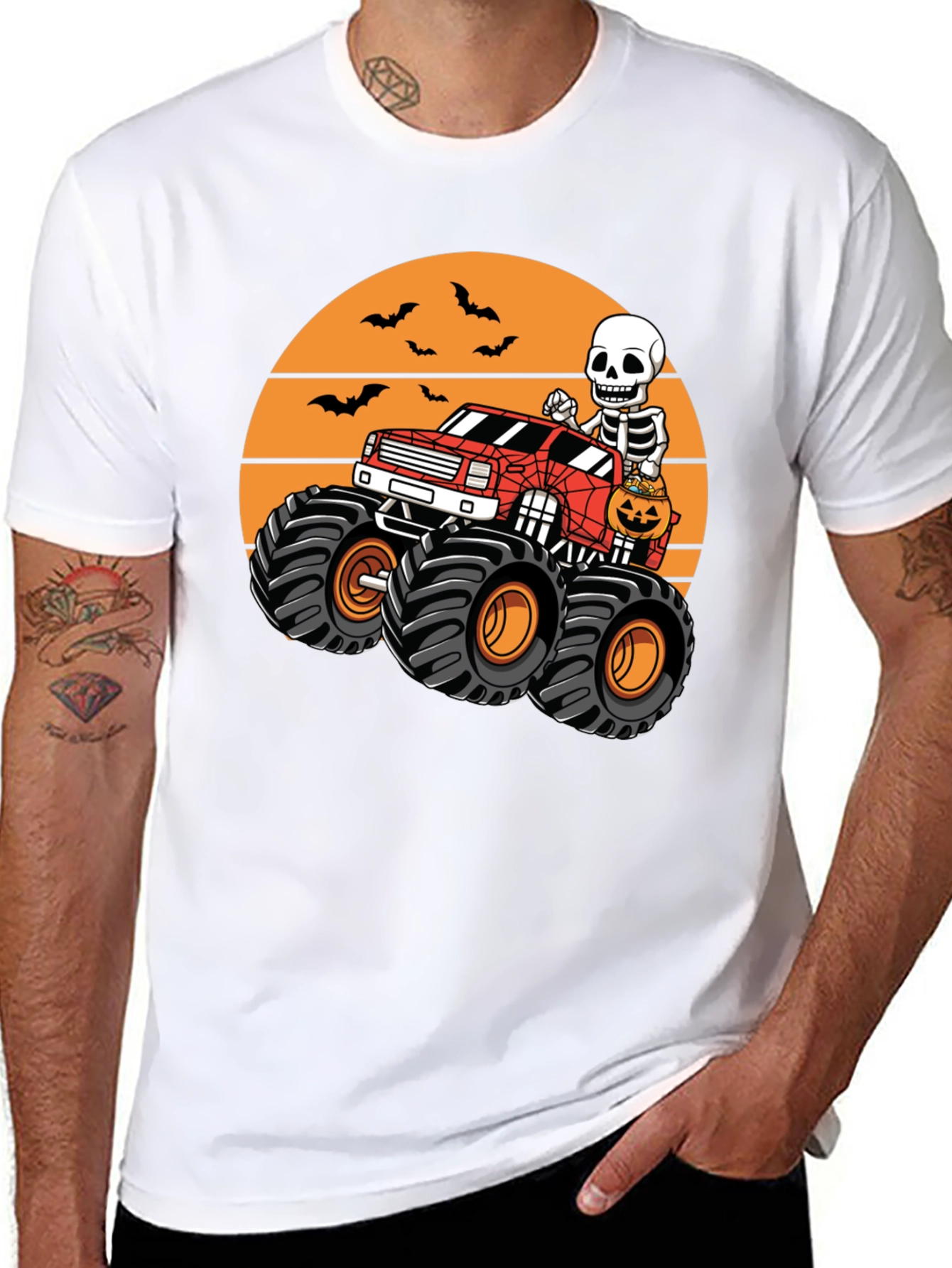 Halloween Skeleton Monster Truck Graphic Tee
