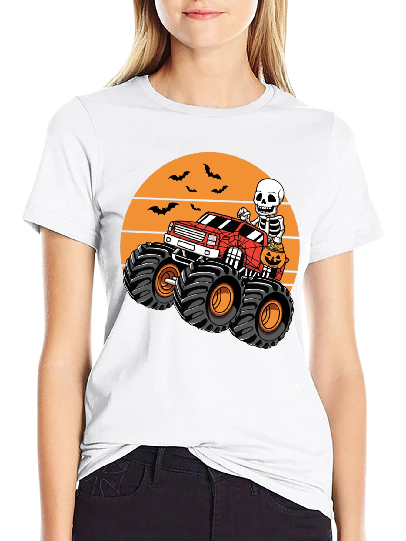 Halloween Skeleton Monster Truck Graphic Tee