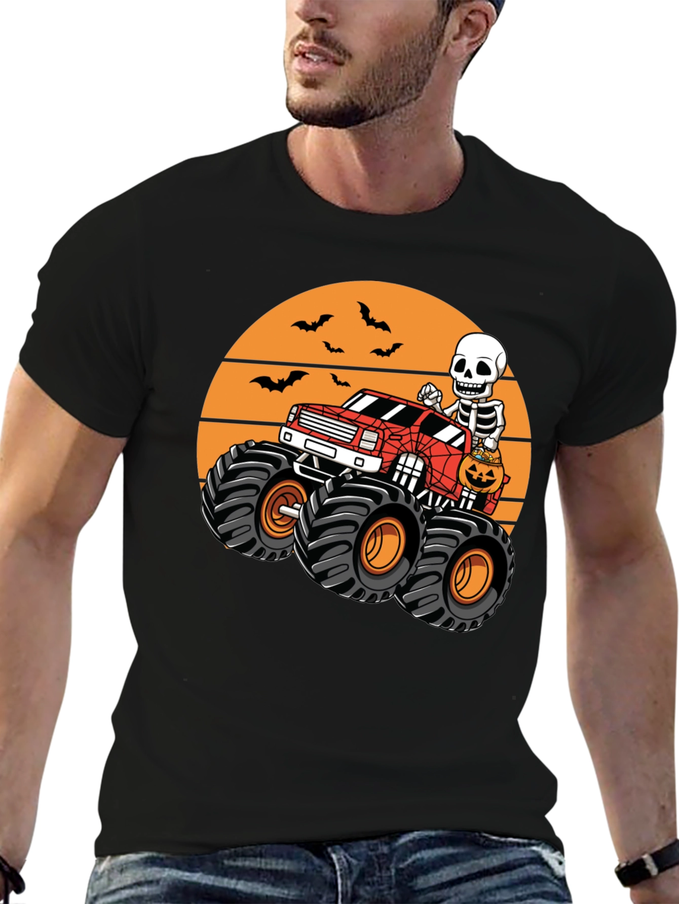 Halloween Skeleton Monster Truck Graphic Tee