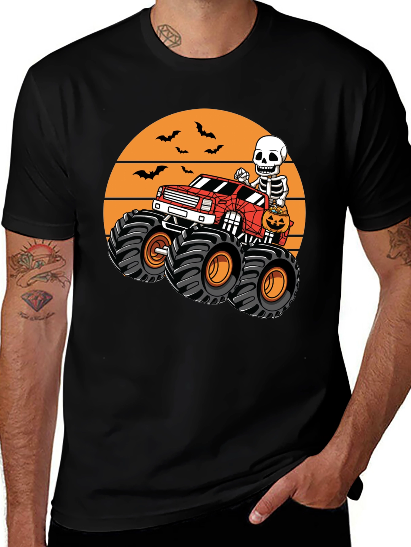 Halloween Skeleton Monster Truck Graphic Tee