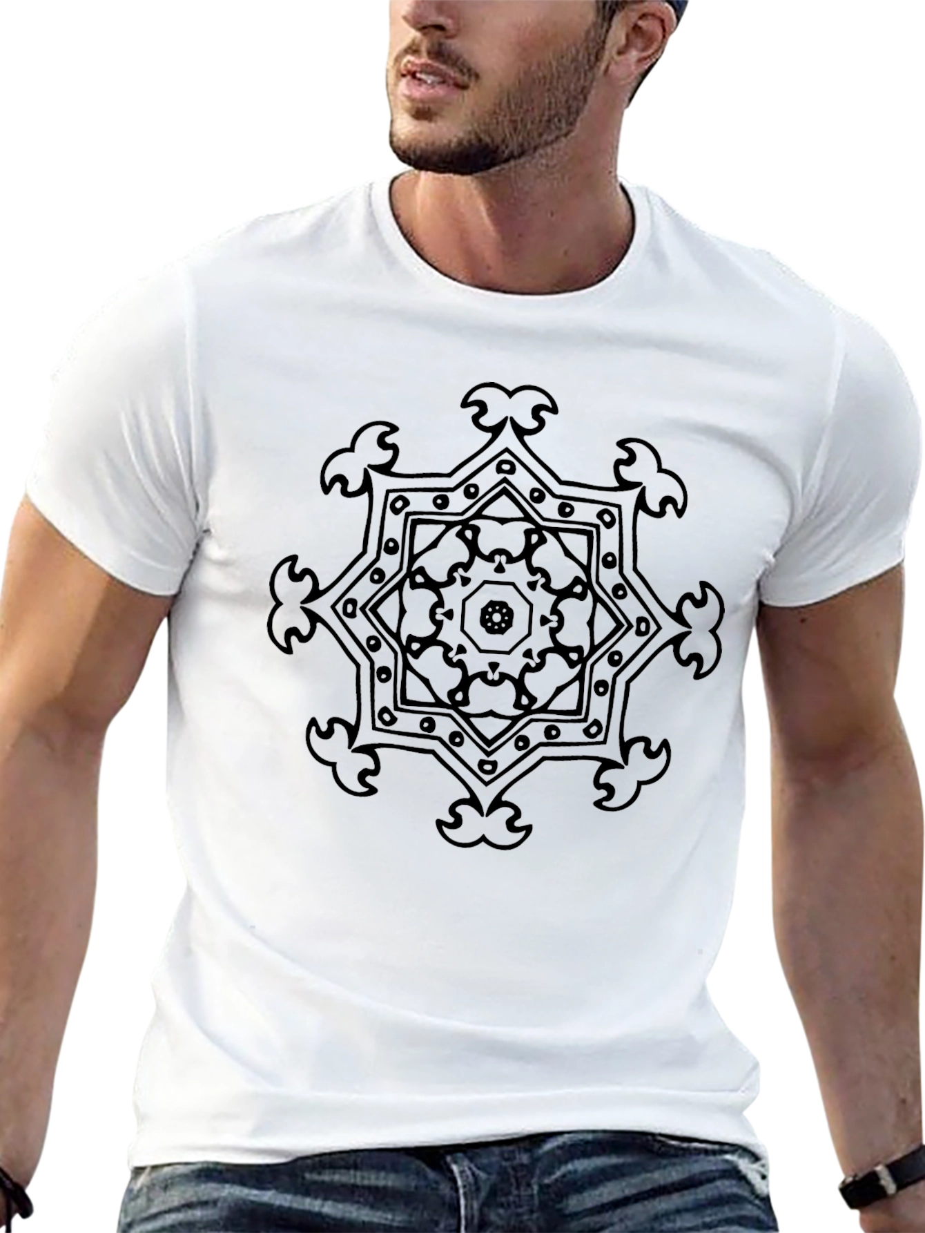 Geometric Mandala Print Black T-Shirt