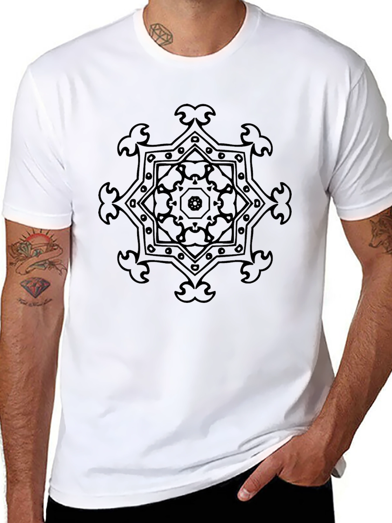 Geometric Mandala Print Black T-Shirt