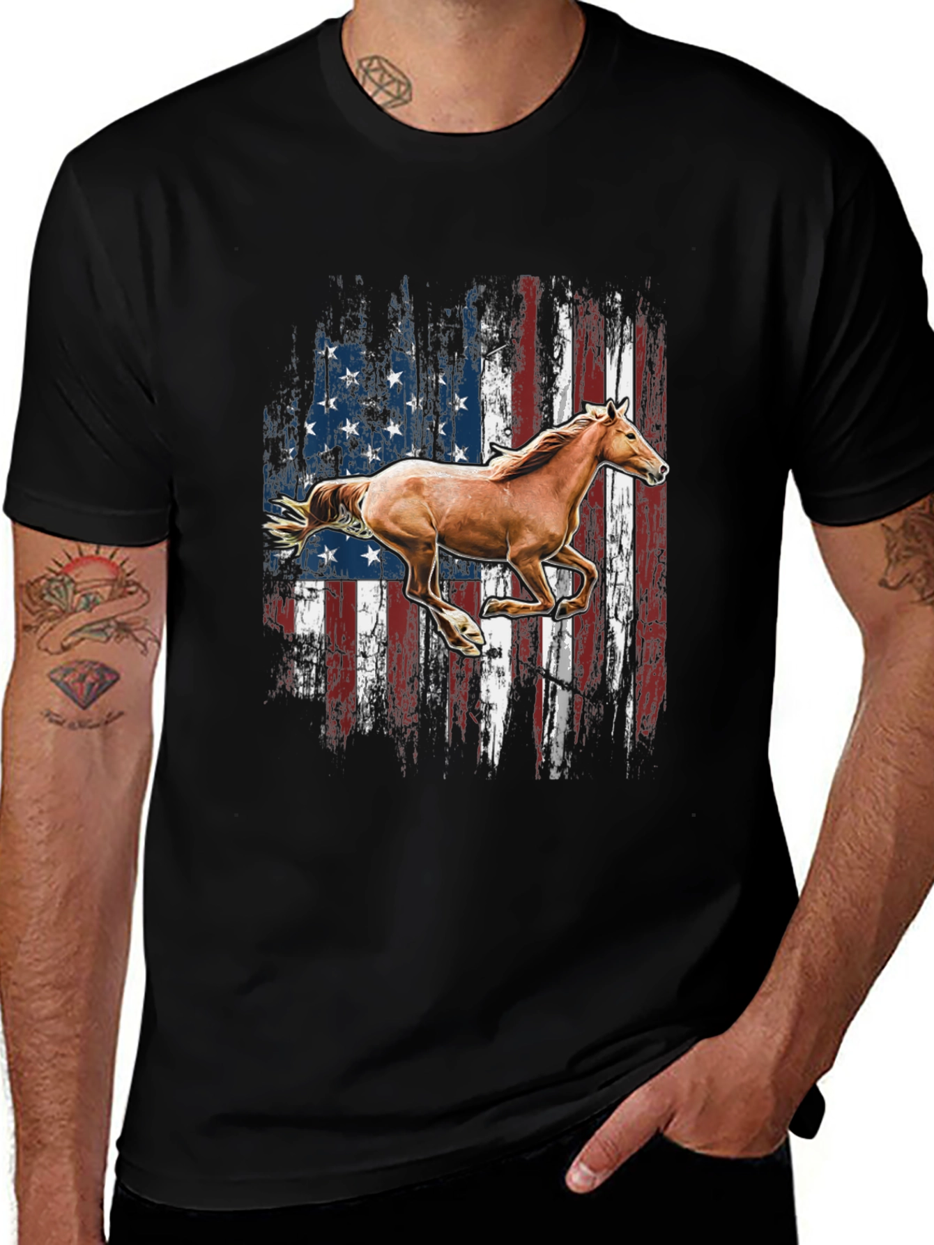 American Flag Horse Graphic T-Shirt