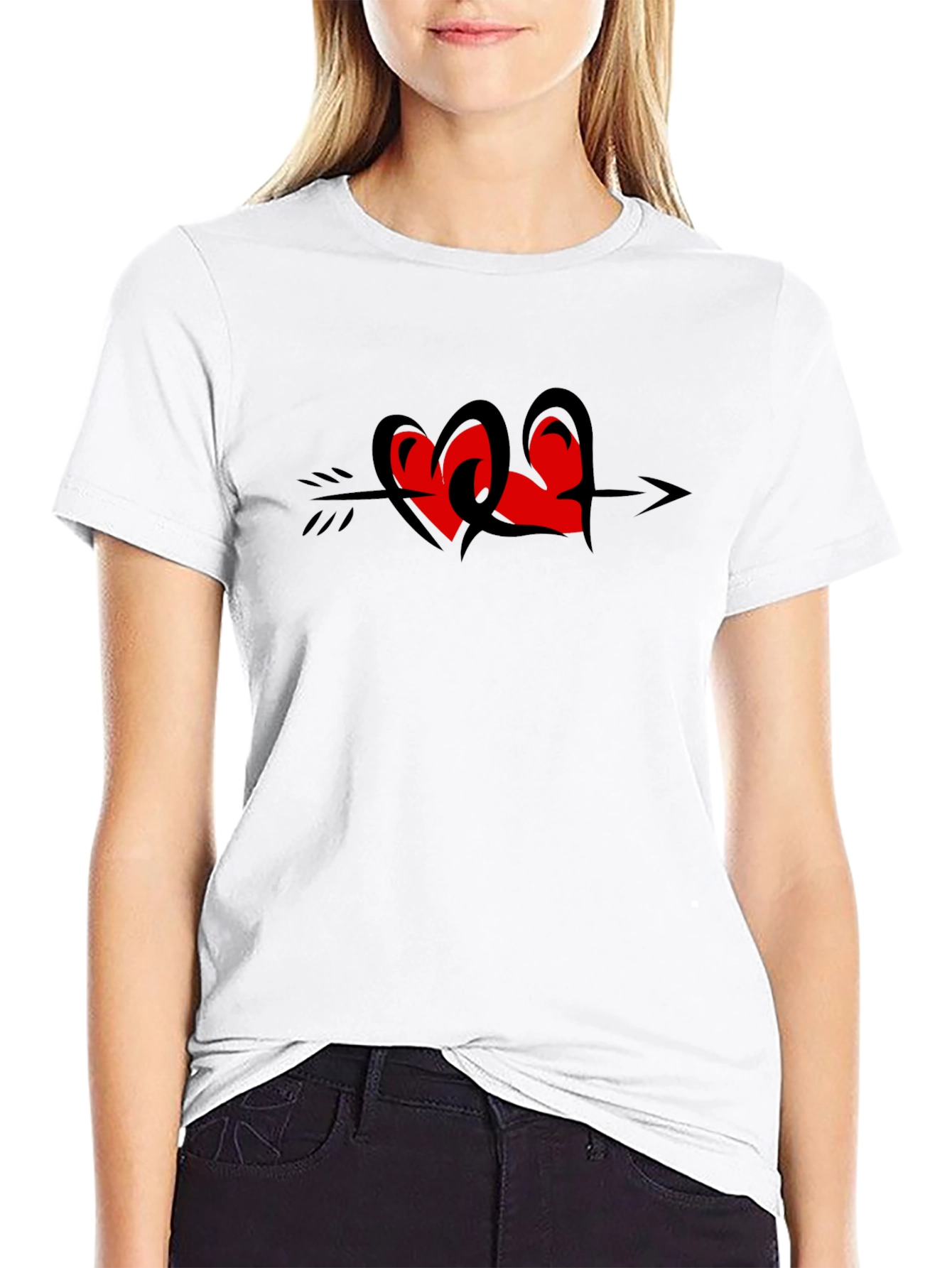 Heart Arrow Graphic Tee - Black Casual Shirt