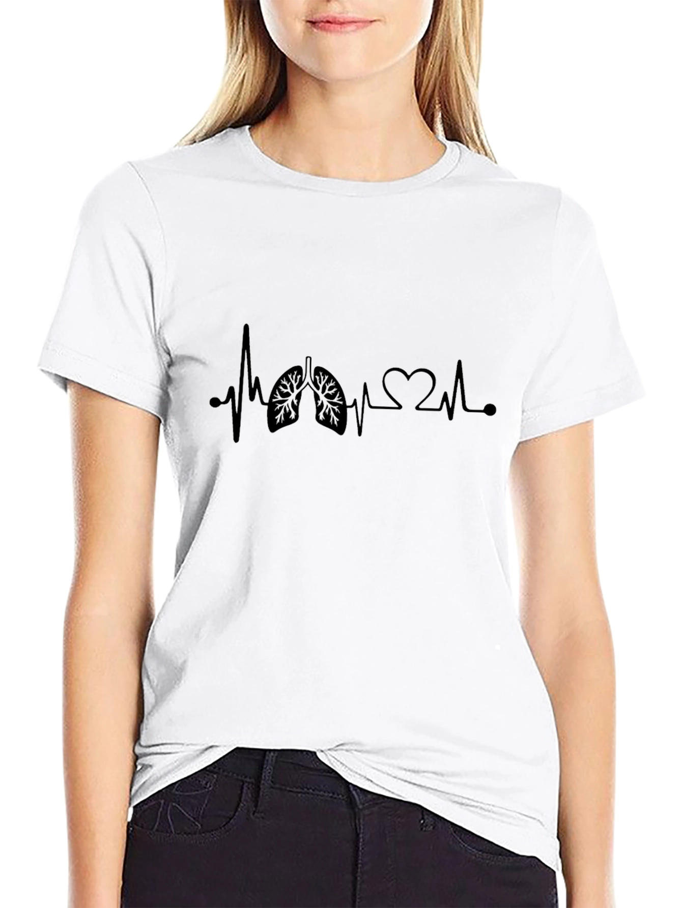 Heartbeat Lungs Graphic Tee - Black Casual Shirt