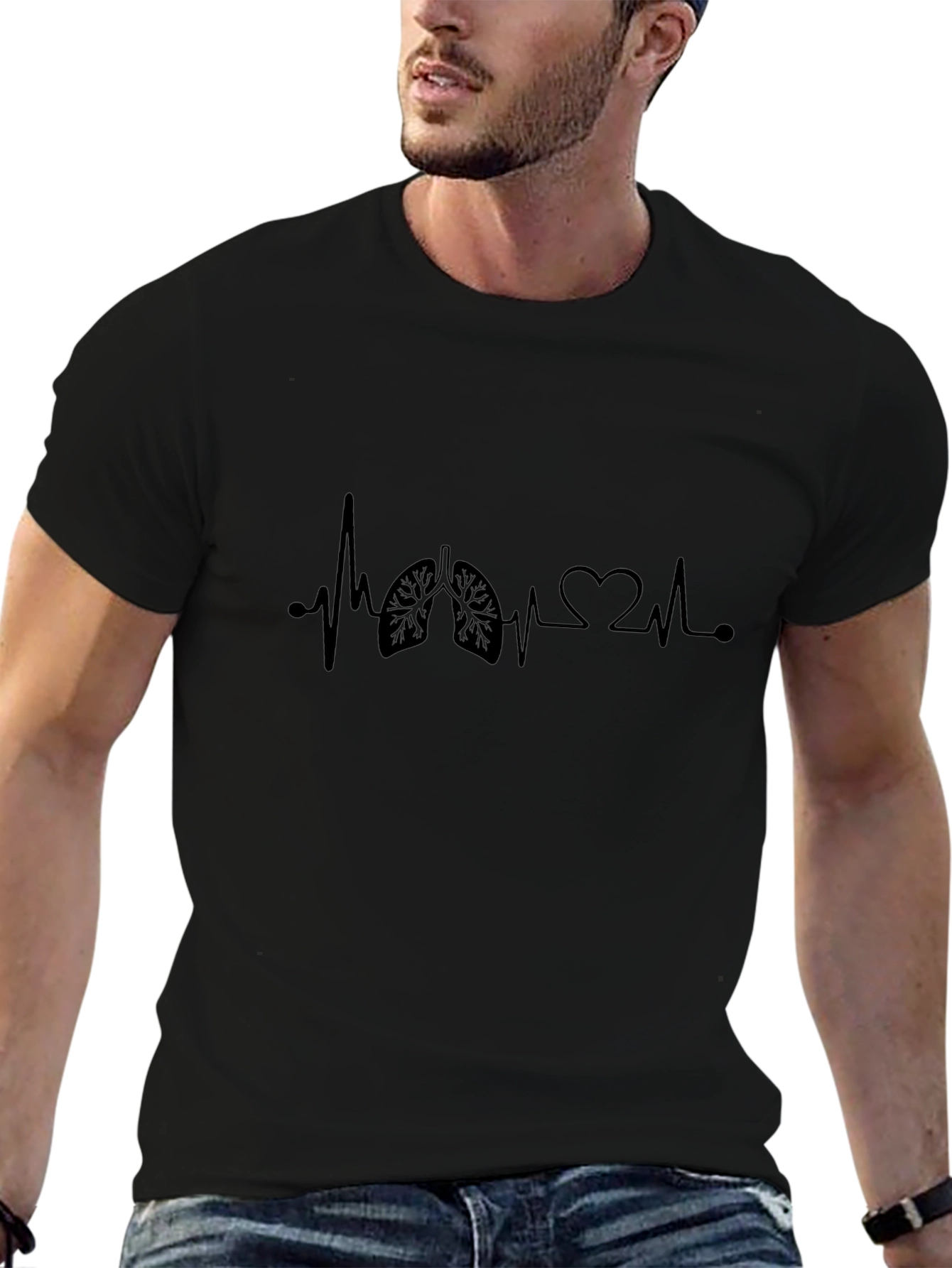 Heartbeat Lungs Graphic Tee - Black Casual Shirt