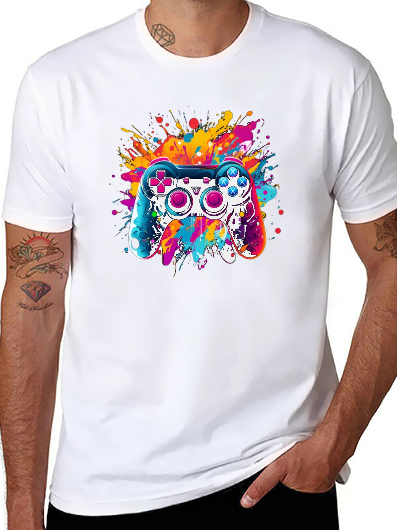 Gaming Controller Splatter Graphic Tee - Black