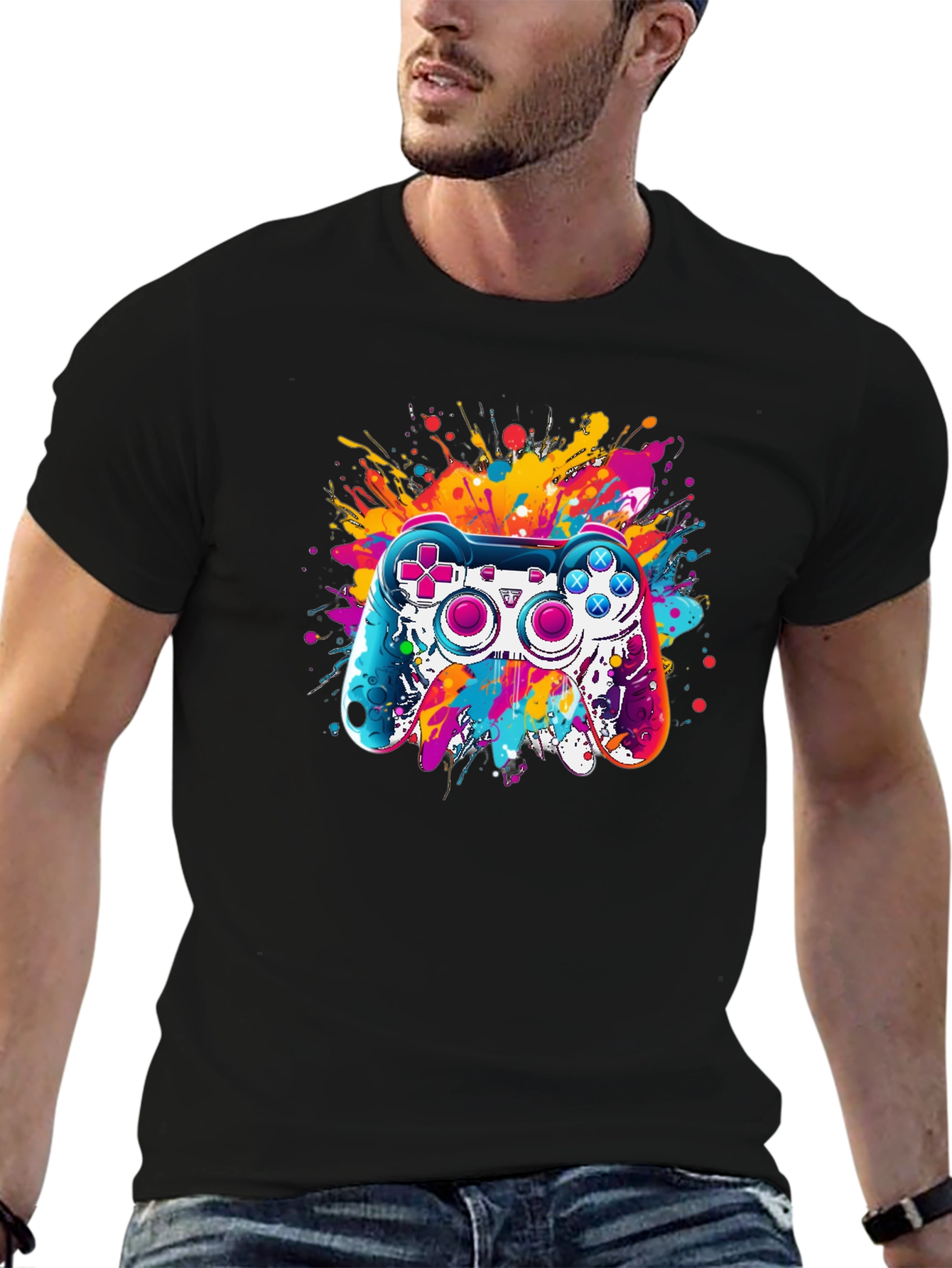 Gaming Controller Splatter Graphic Tee - Black