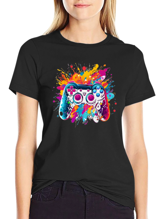 Gaming Controller Splatter Graphic Tee - Black