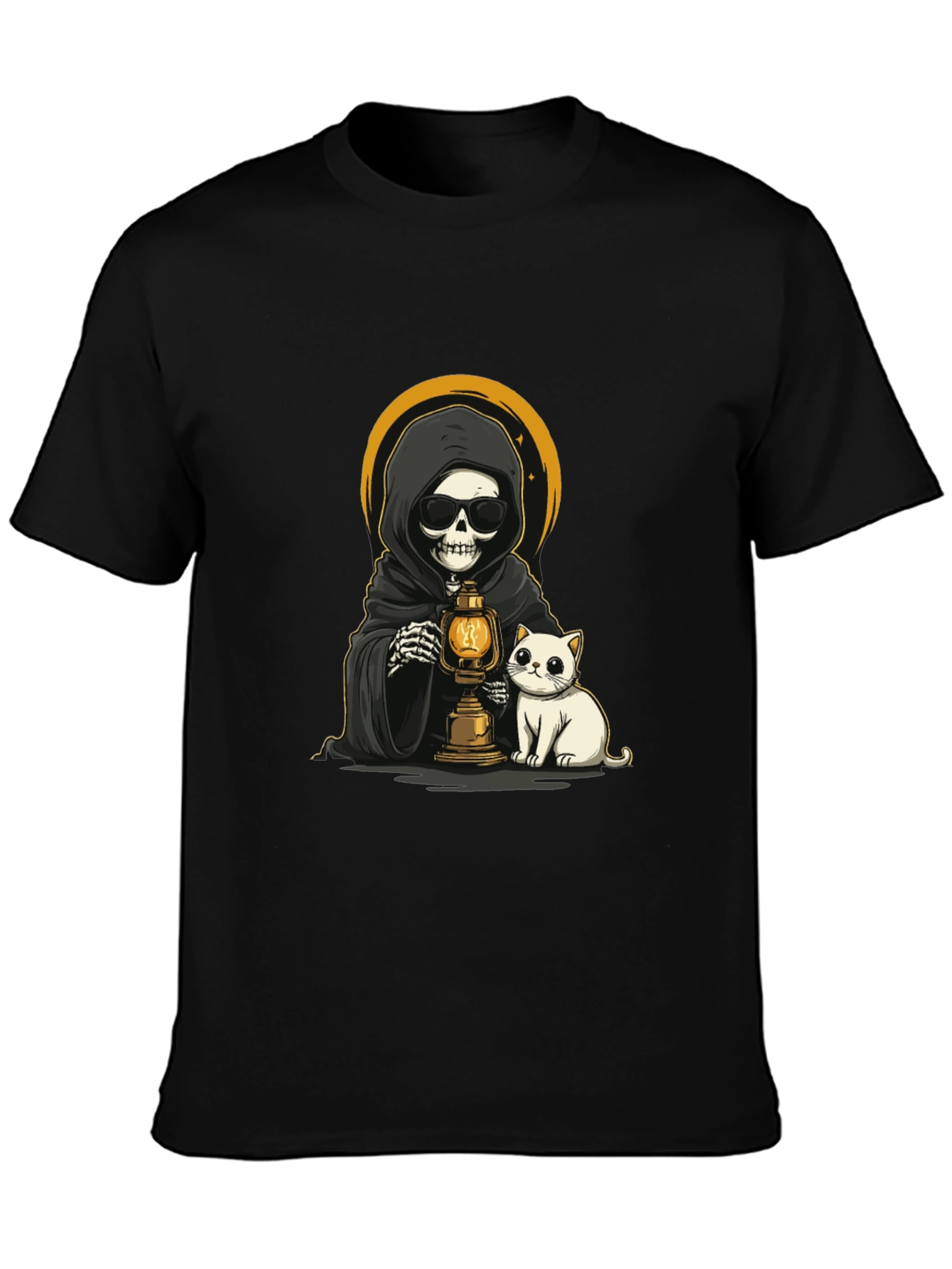 Grim Reaper Cat Graphic T-Shirt
