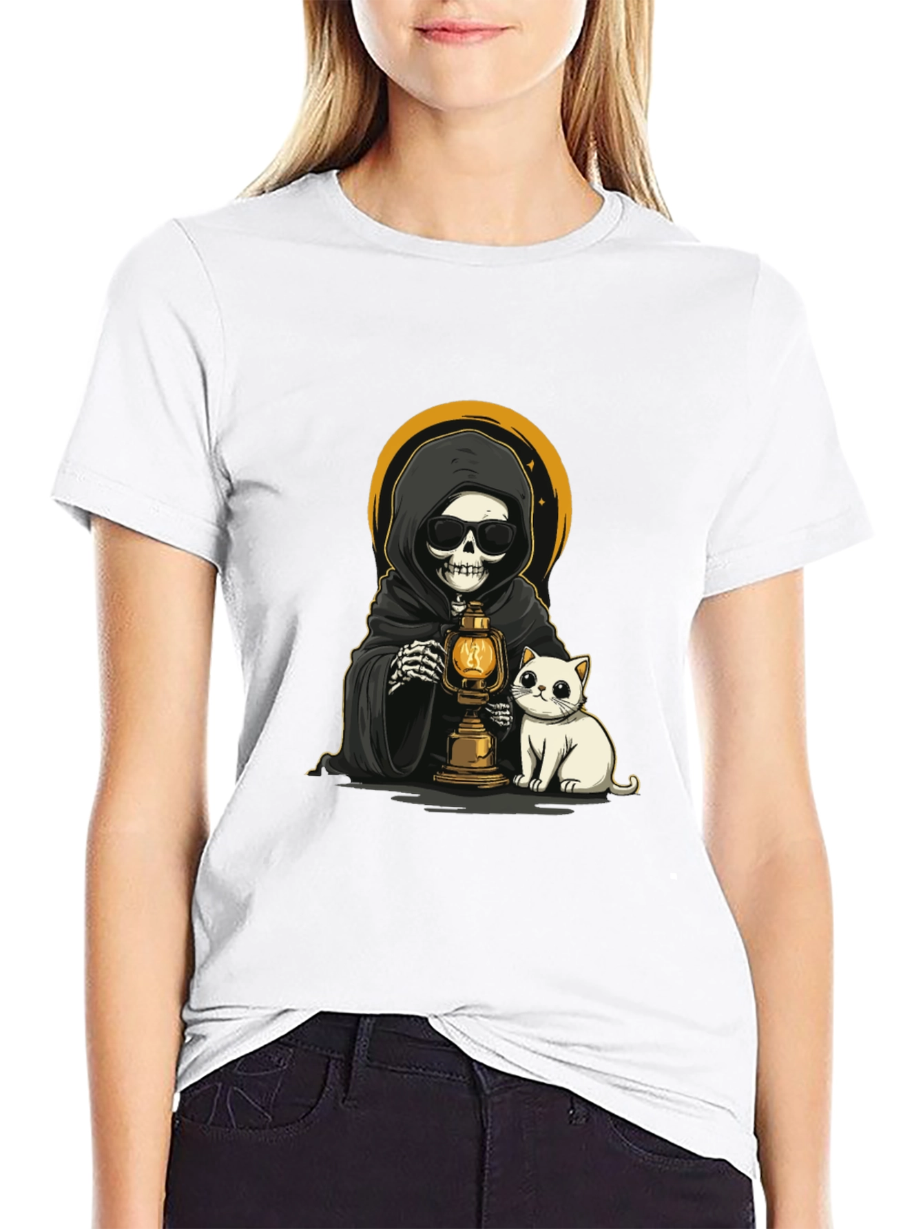 Grim Reaper Cat Graphic T-Shirt