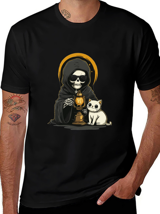 Grim Reaper Cat Graphic T-Shirt
