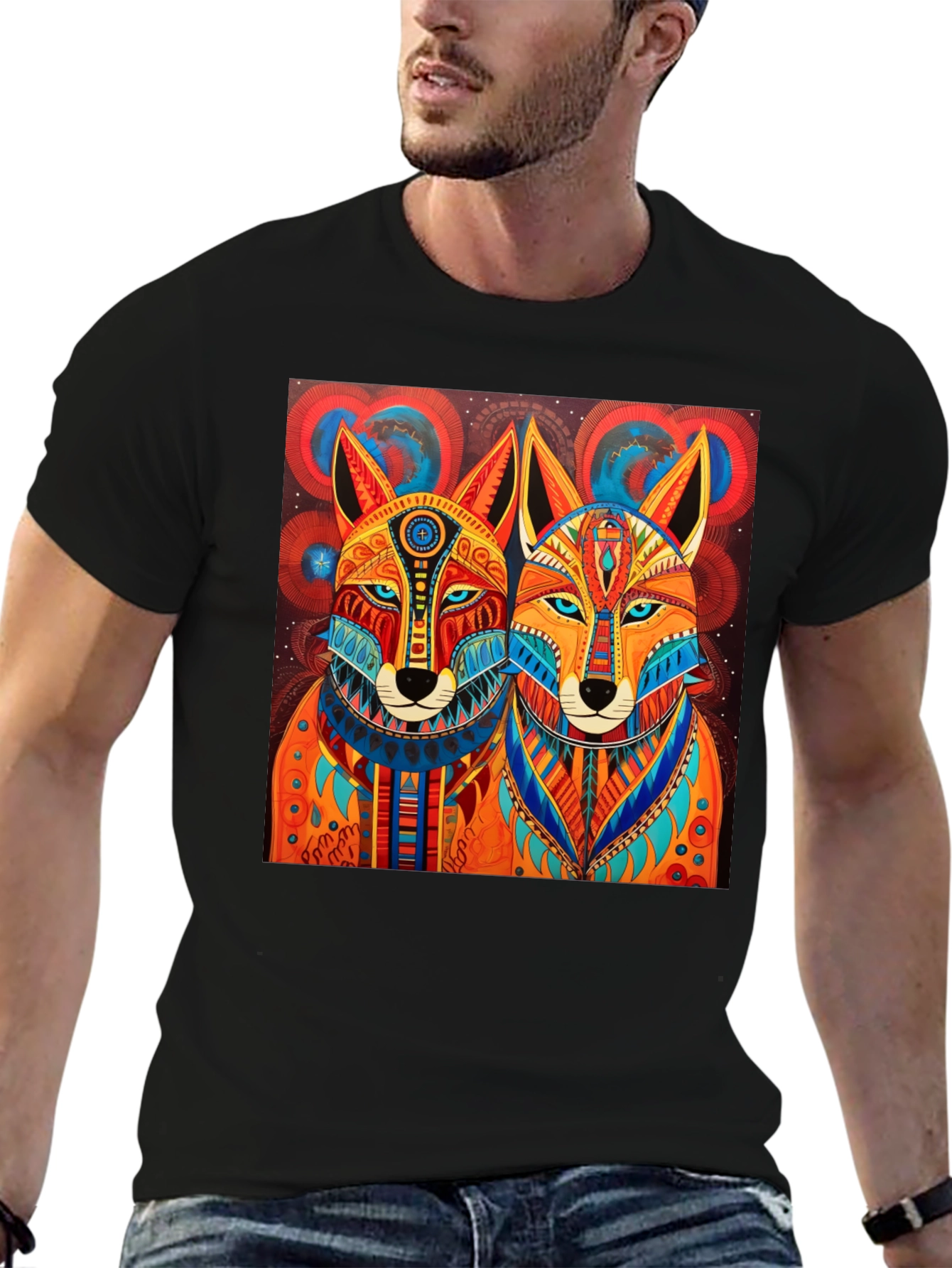 Aztec Fox Graphic Tee - Stylish Mens T-Shirt