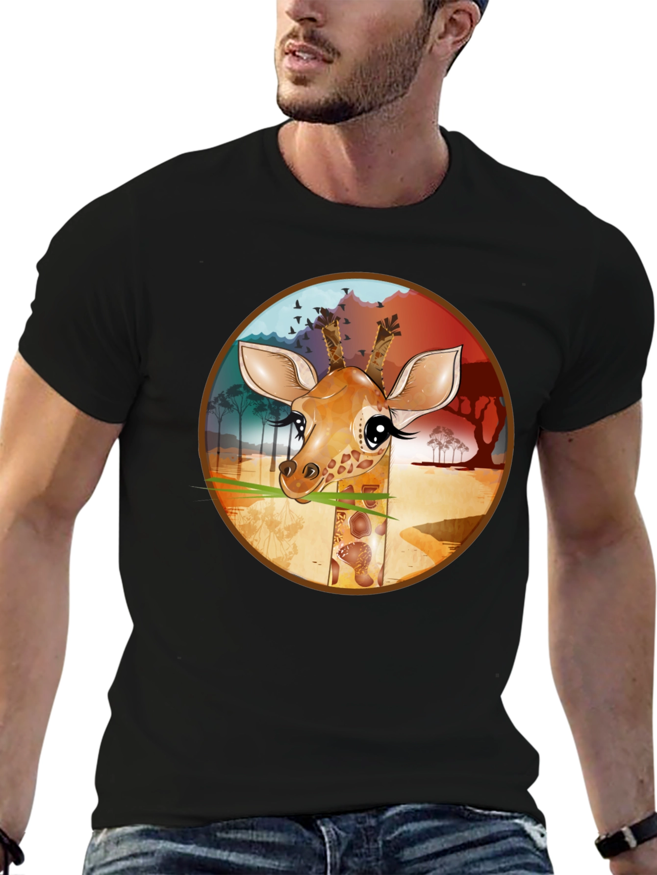 Giraffe Graphic T-Shirt - Black Cotton Tee