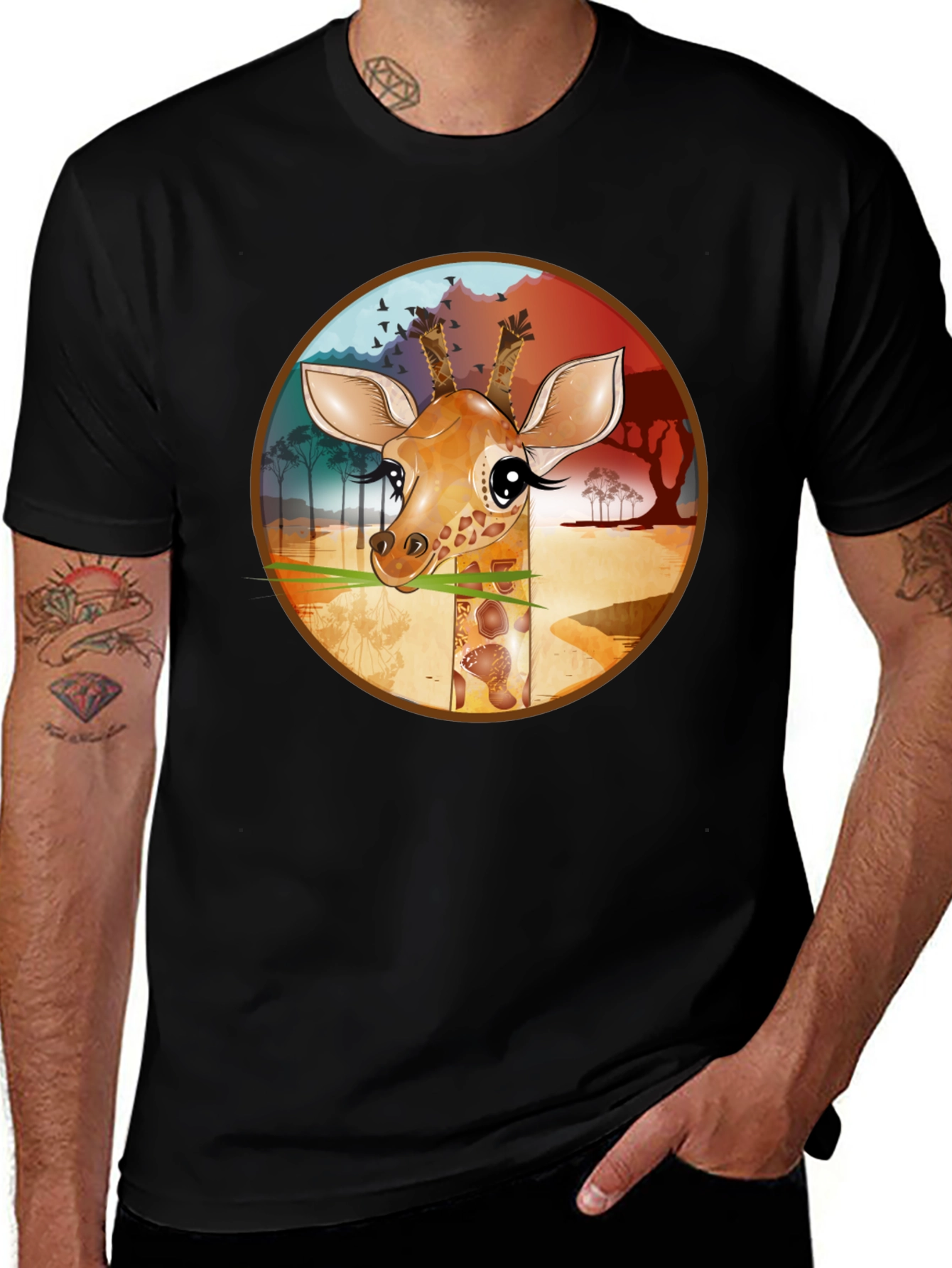 Giraffe Graphic T-Shirt - Black Cotton Tee