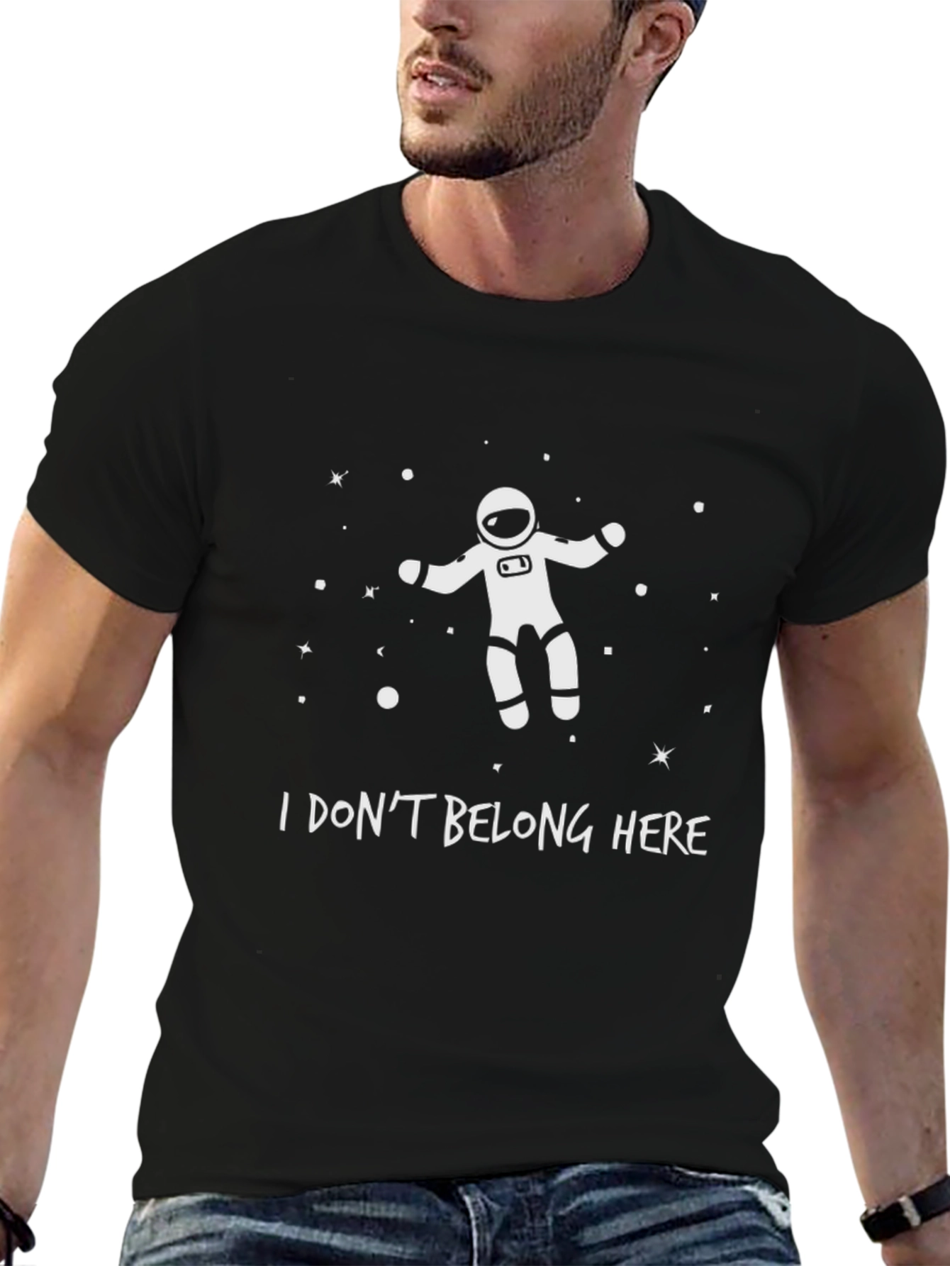 Astronaut I Dont Belong Here Black T-Shirt