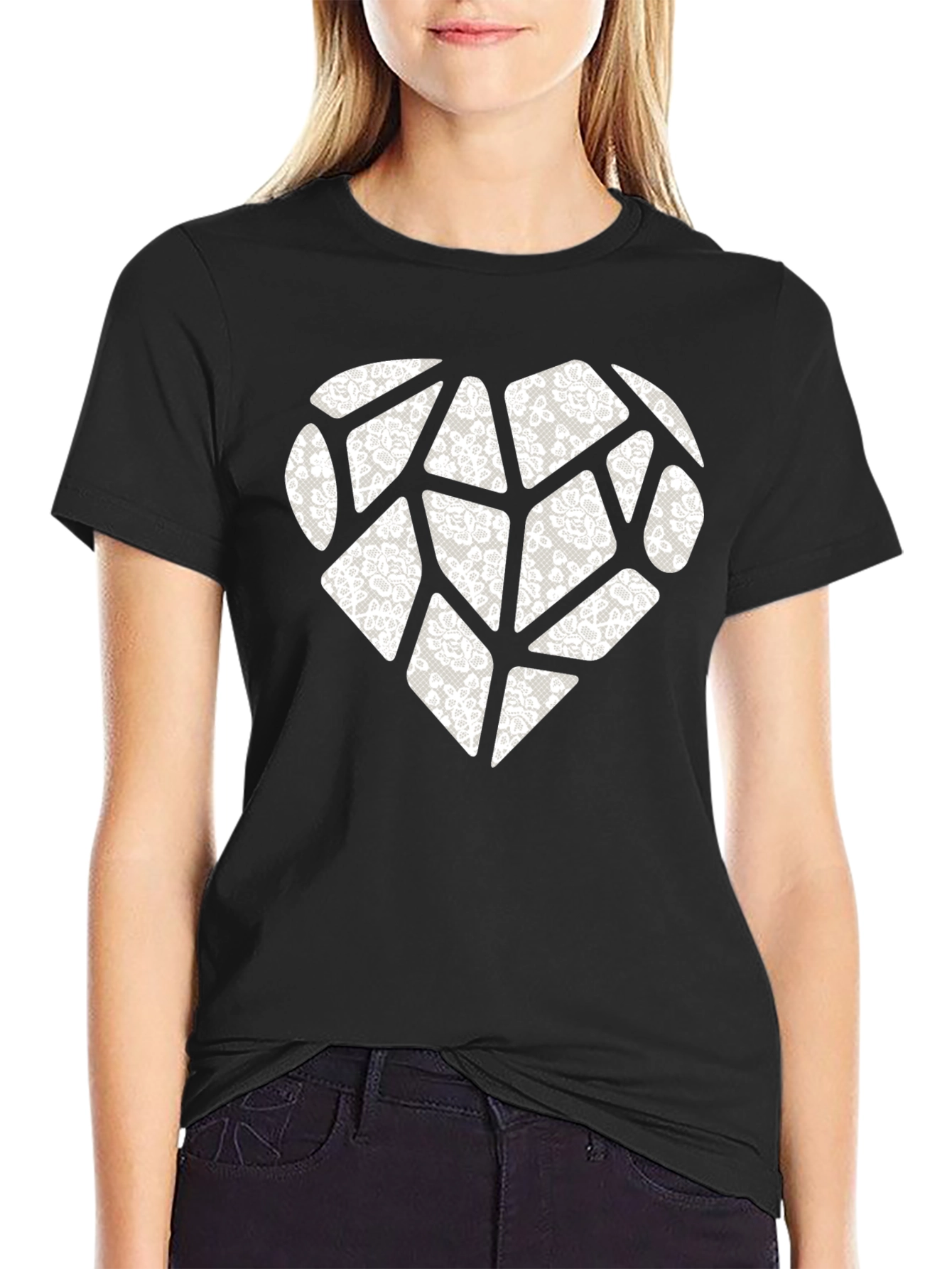 Heart Lace Patchwork Graphic Tee