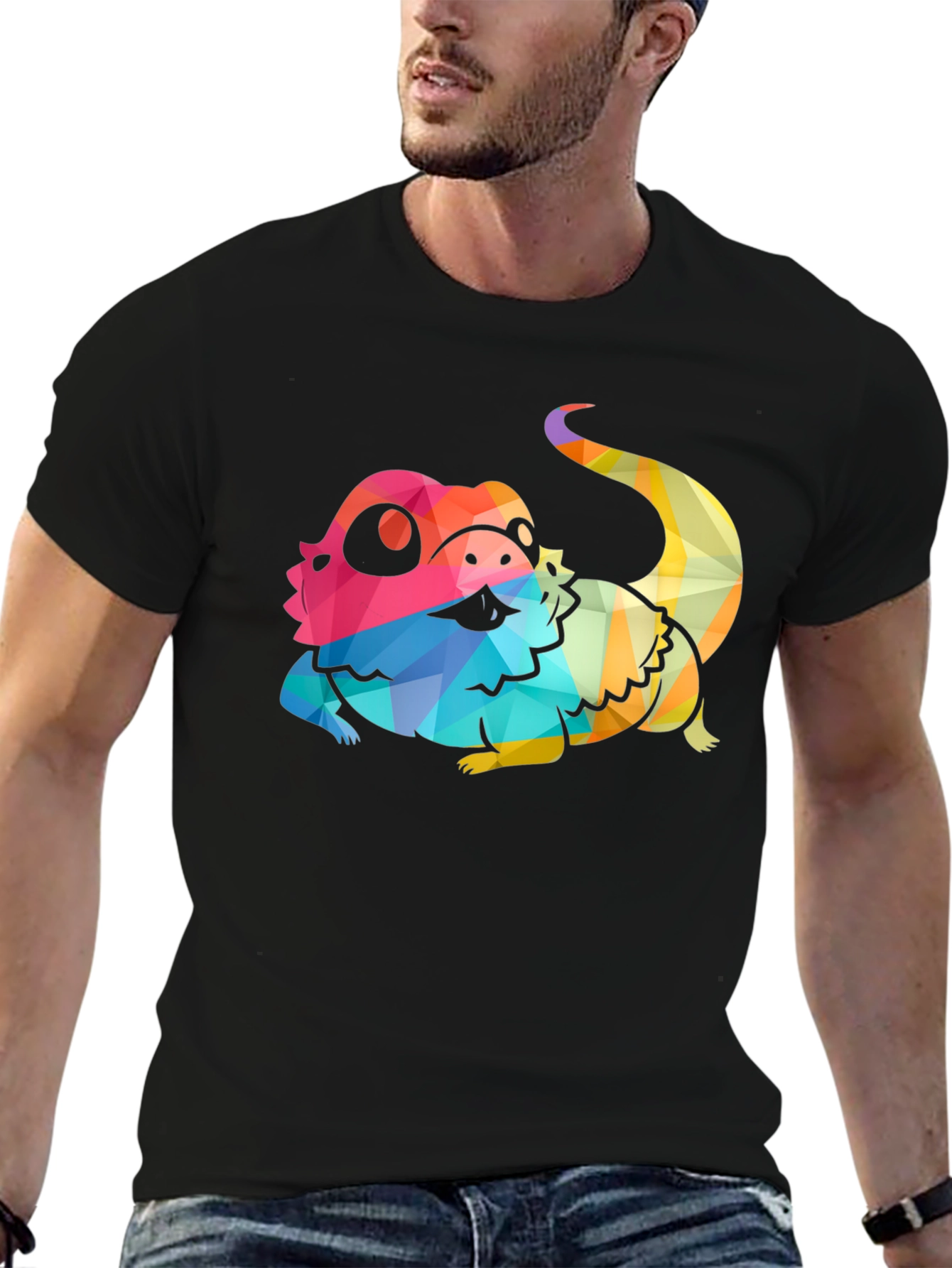 Geometric Lizard Graphic Tee - Soft Black T-Shirt