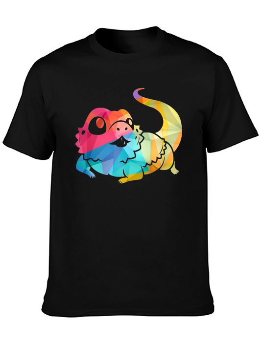 Geometric Lizard Graphic Tee - Soft Black T-Shirt