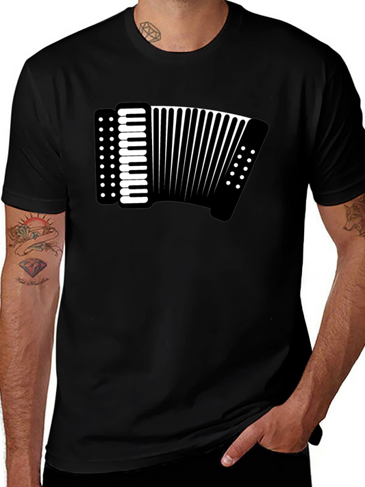Accordion Graphic Tee - Black Cotton Musician T-Shirt