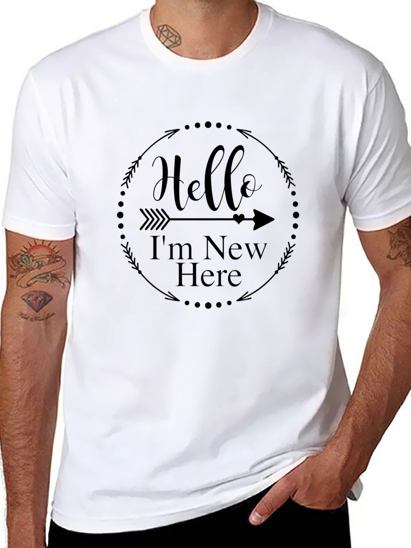 Hello Im New Here Black Graphic T-Shirt