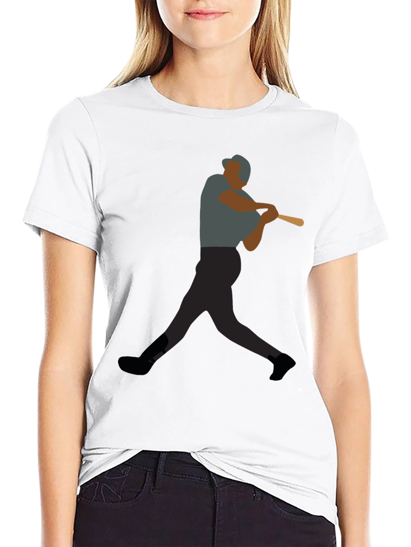 Baseball Player Graphic Tee - Black Cotton Shirt