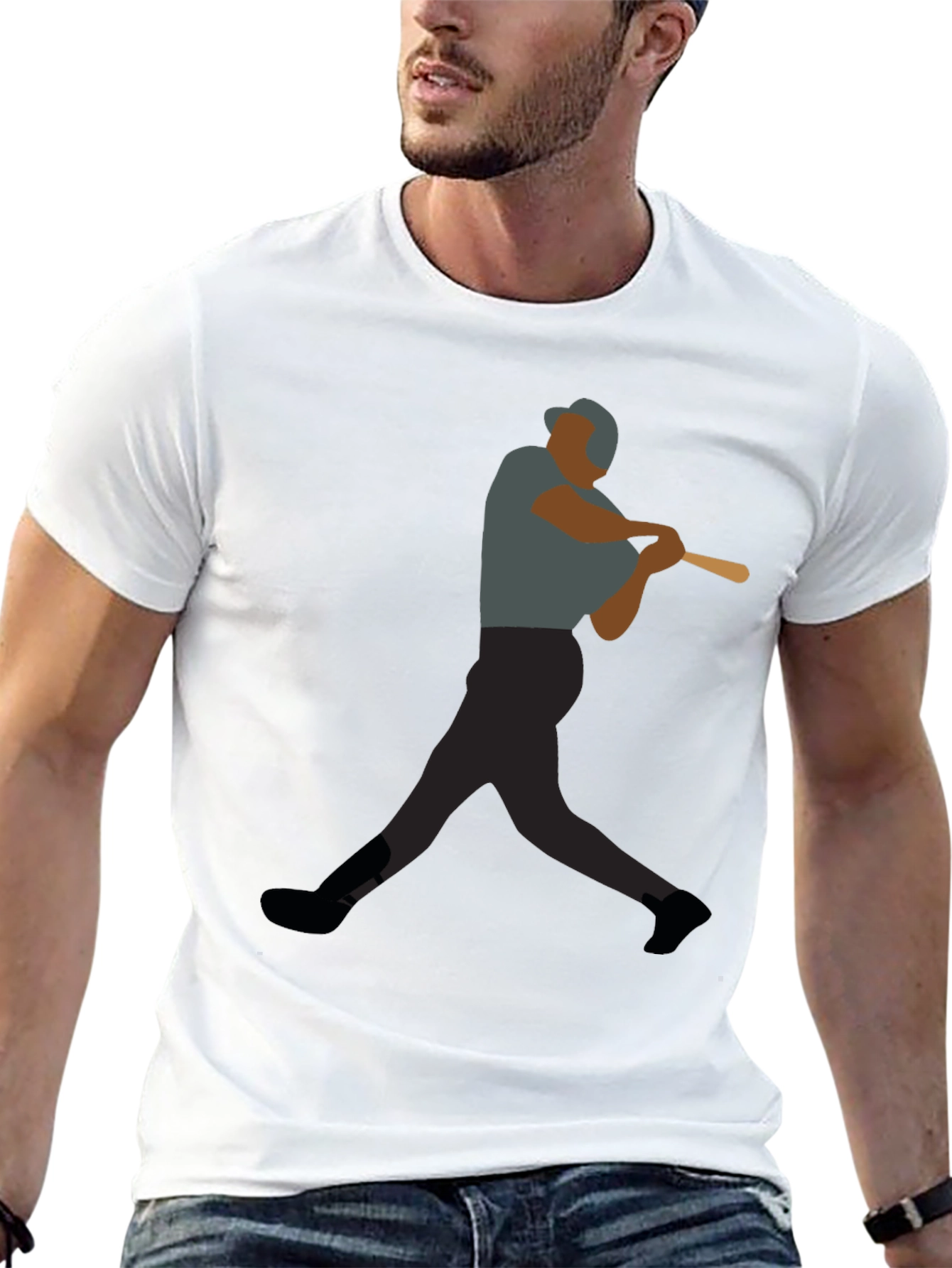 Baseball Player Graphic Tee - Black Cotton Shirt