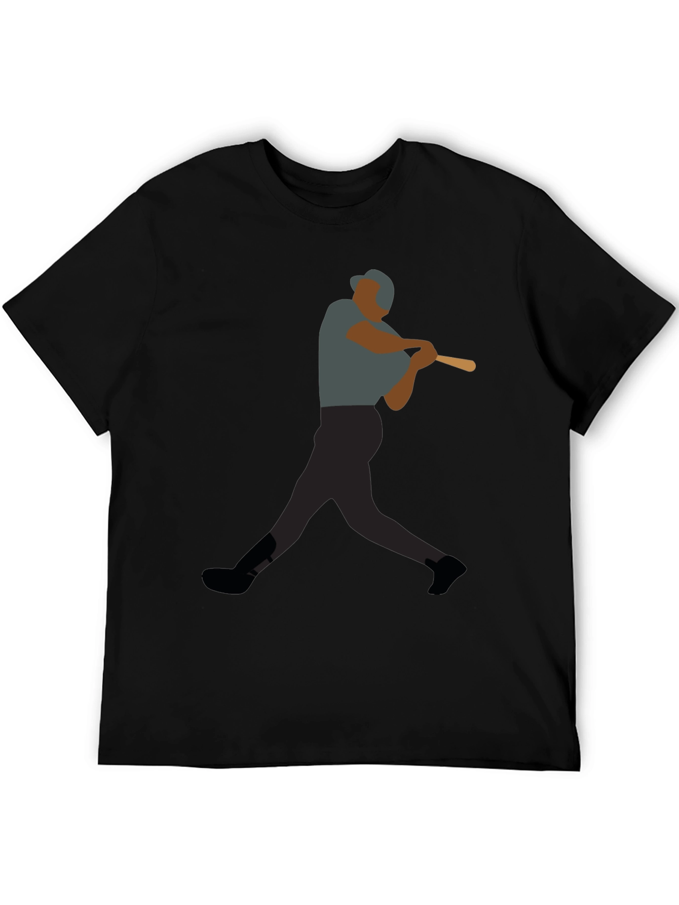 Baseball Player Graphic Tee - Black Cotton Shirt
