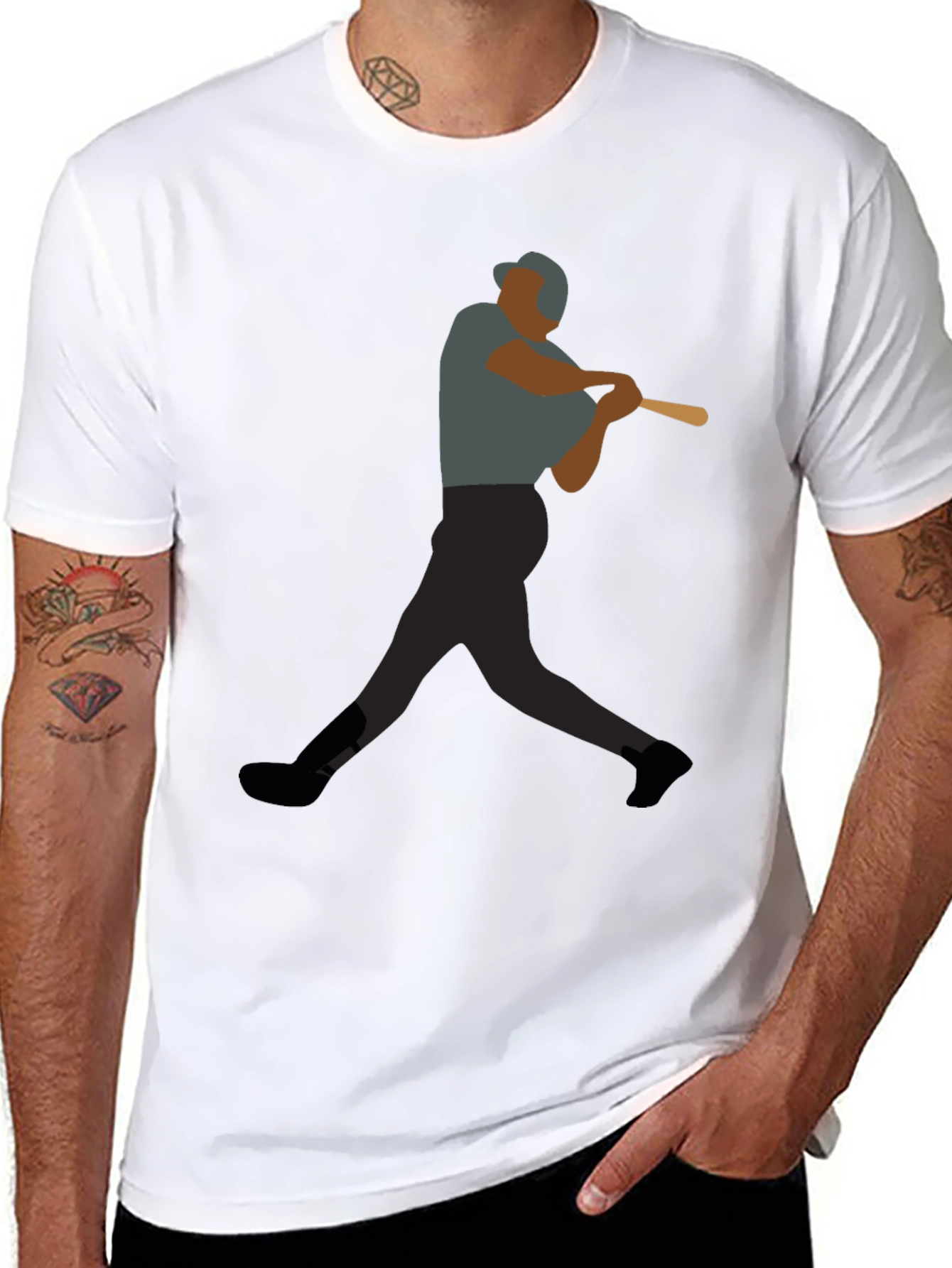 Baseball Player Graphic Tee - Black Cotton Shirt