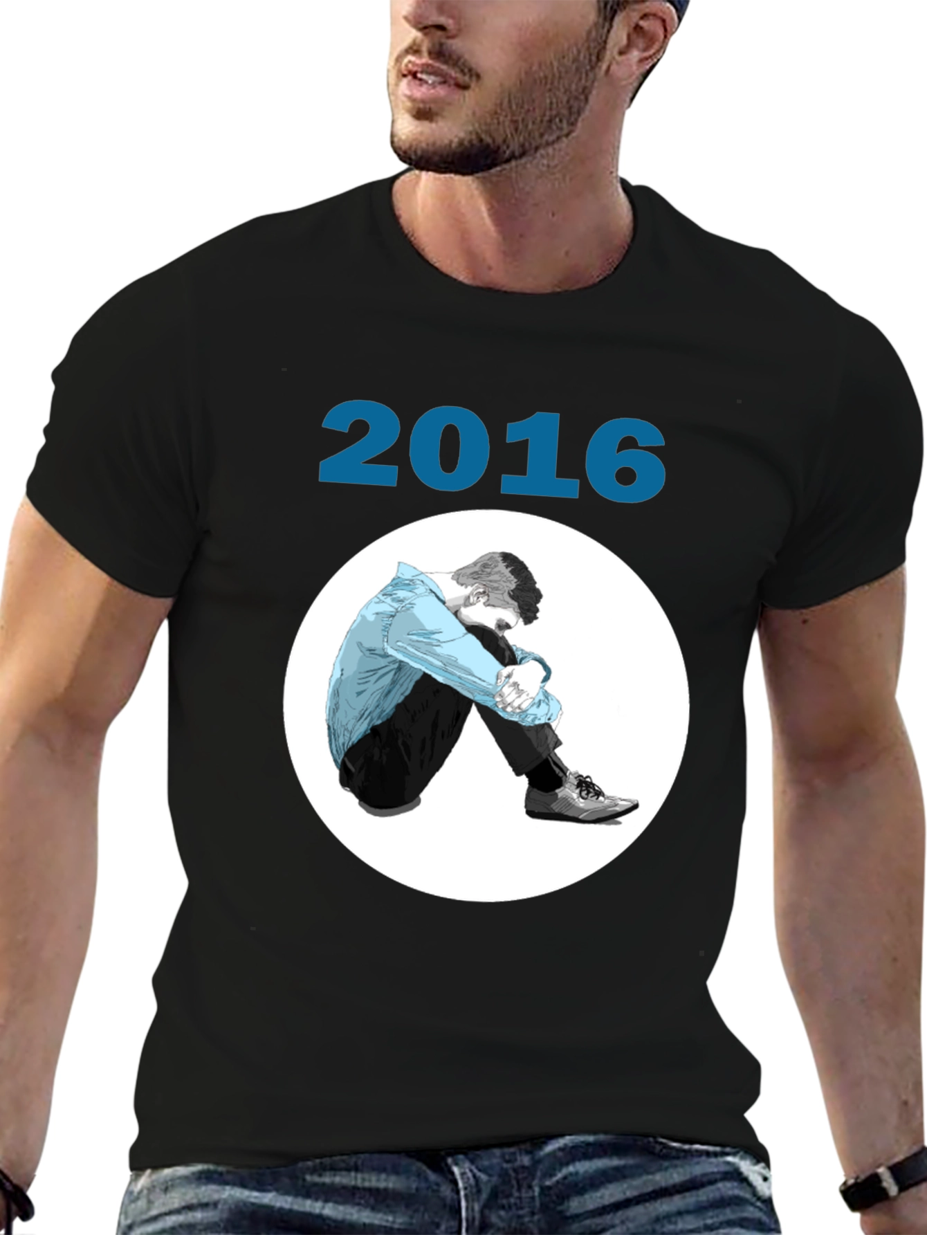 2016 Graphic Print Black T-Shirt