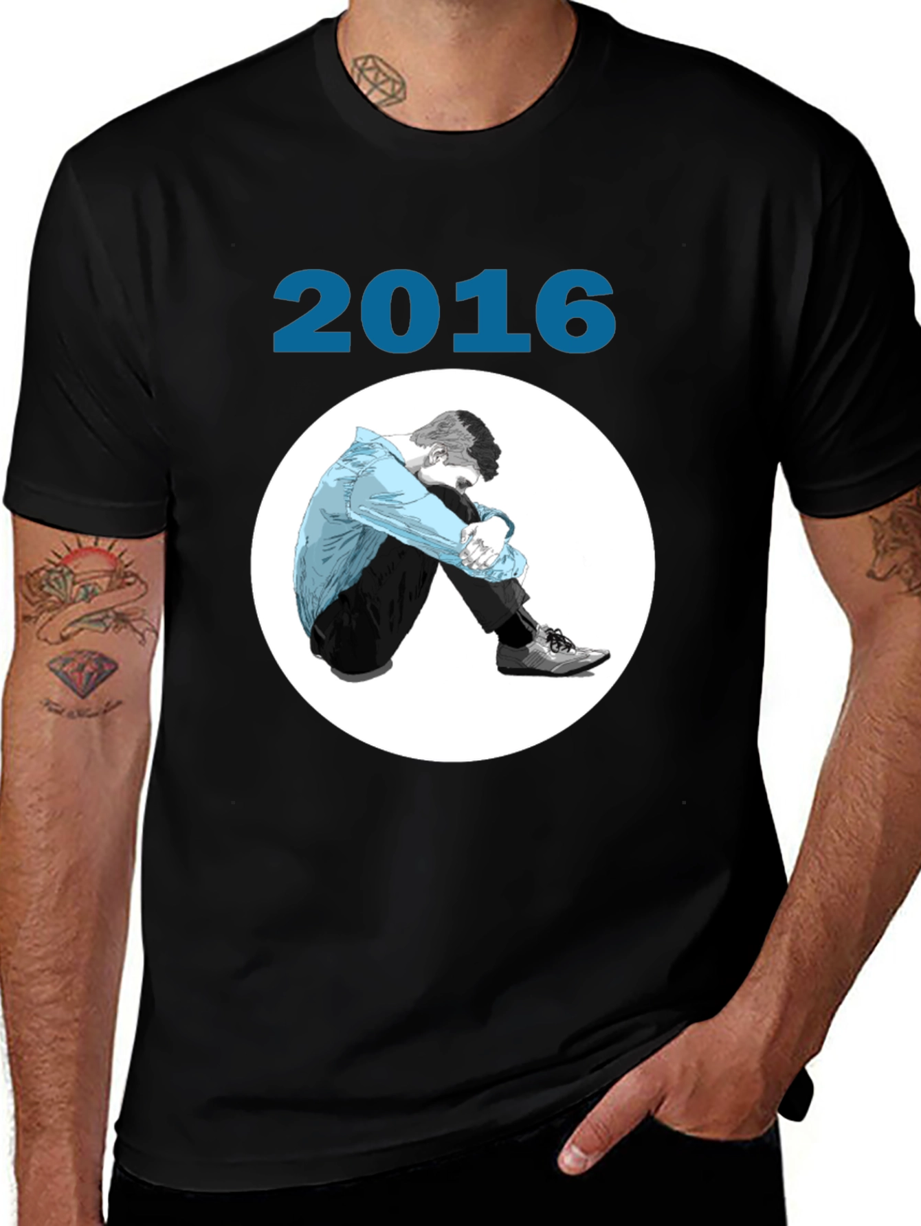 2016 Graphic Print Black T-Shirt