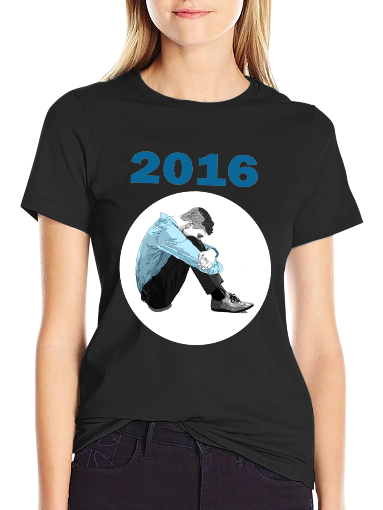 2016 Graphic Print Black T-Shirt