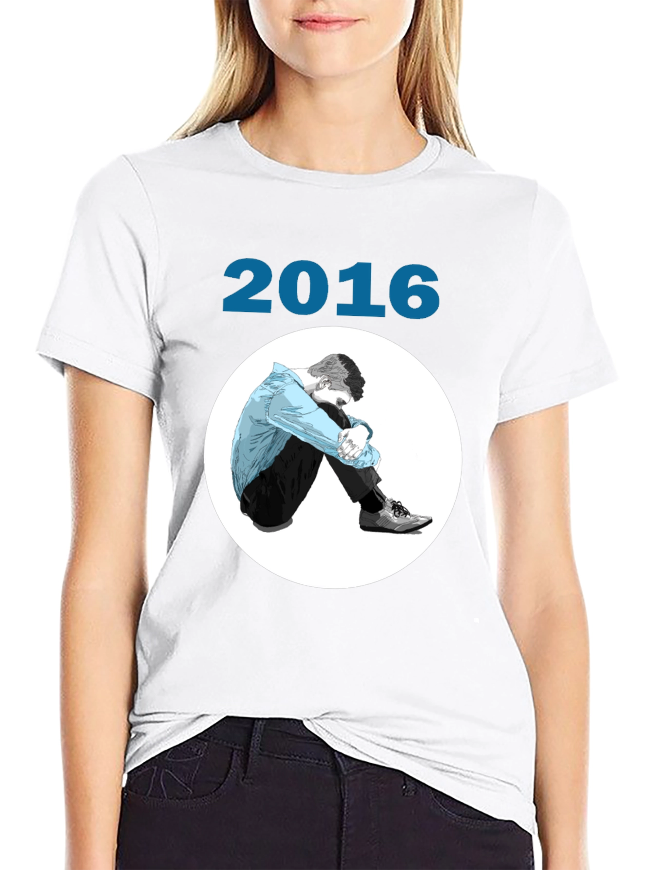 2016 Graphic Print Black T-Shirt