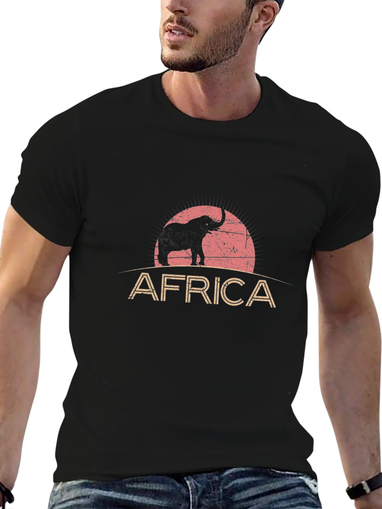 Africa Elephant Graphic T-Shirt - Black