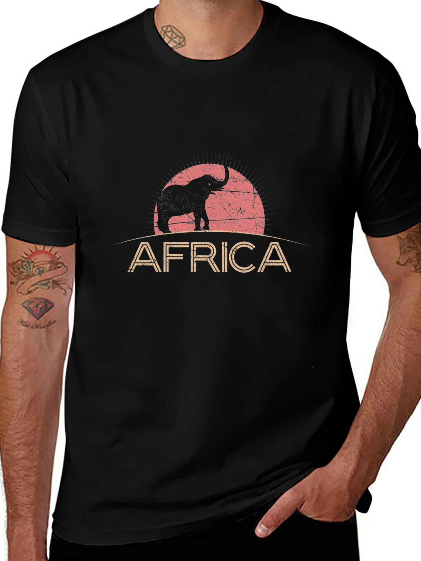 Africa Elephant Graphic T-Shirt - Black